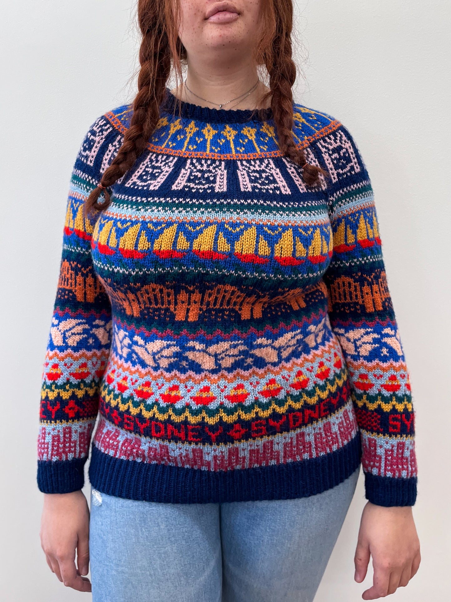 1980s Vintage Sydney Australia Hand Knit Novelty Sweater