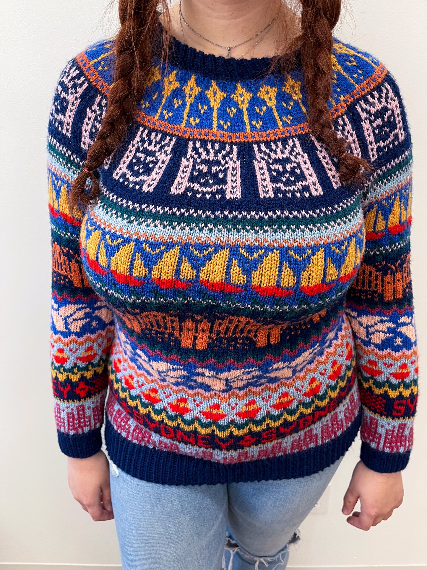 1980s Vintage Sydney Australia Hand Knit Novelty Sweater