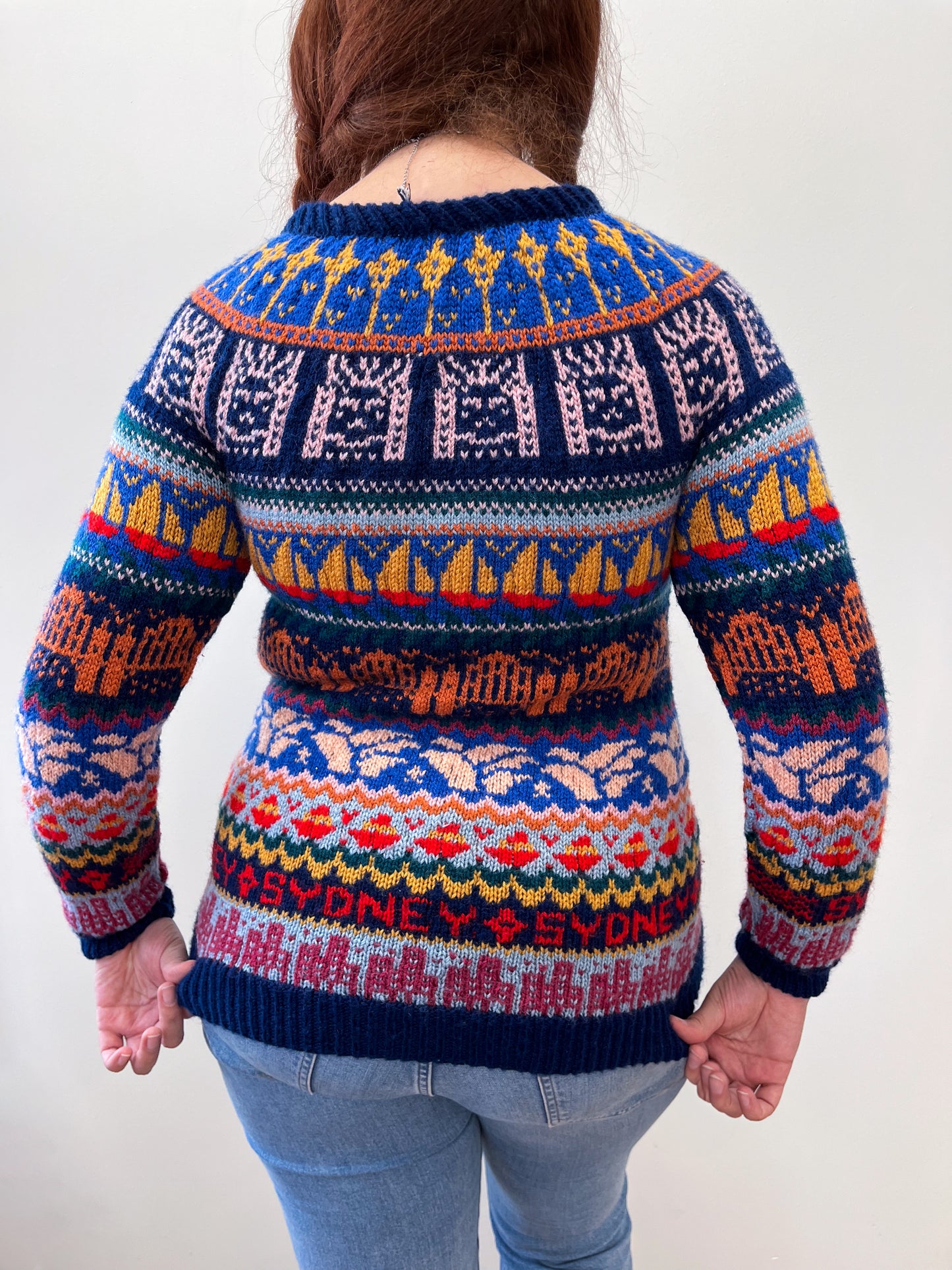 1980s Vintage Sydney Australia Hand Knit Novelty Sweater