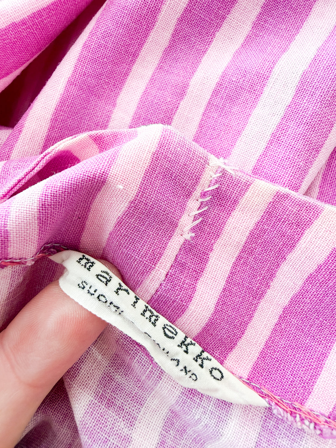 1960s Vintage Marimekko Suomi Finland Purple Pink Two Tone Piccolo Stripe Dress