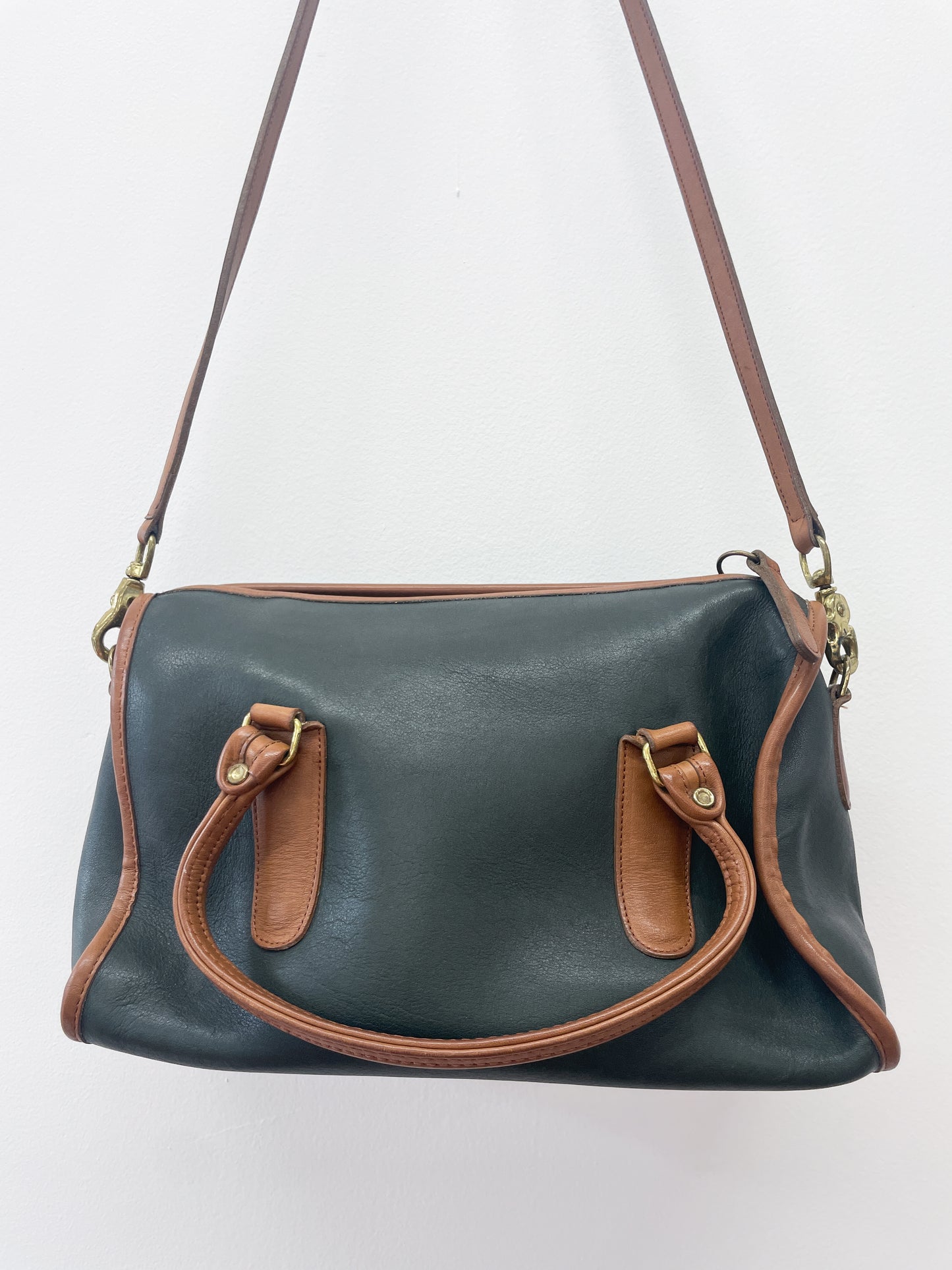 1980s Vintage COACH Leatherware Spectator Madison Satchel Forest Green with Tan Authentic Original Style 7921