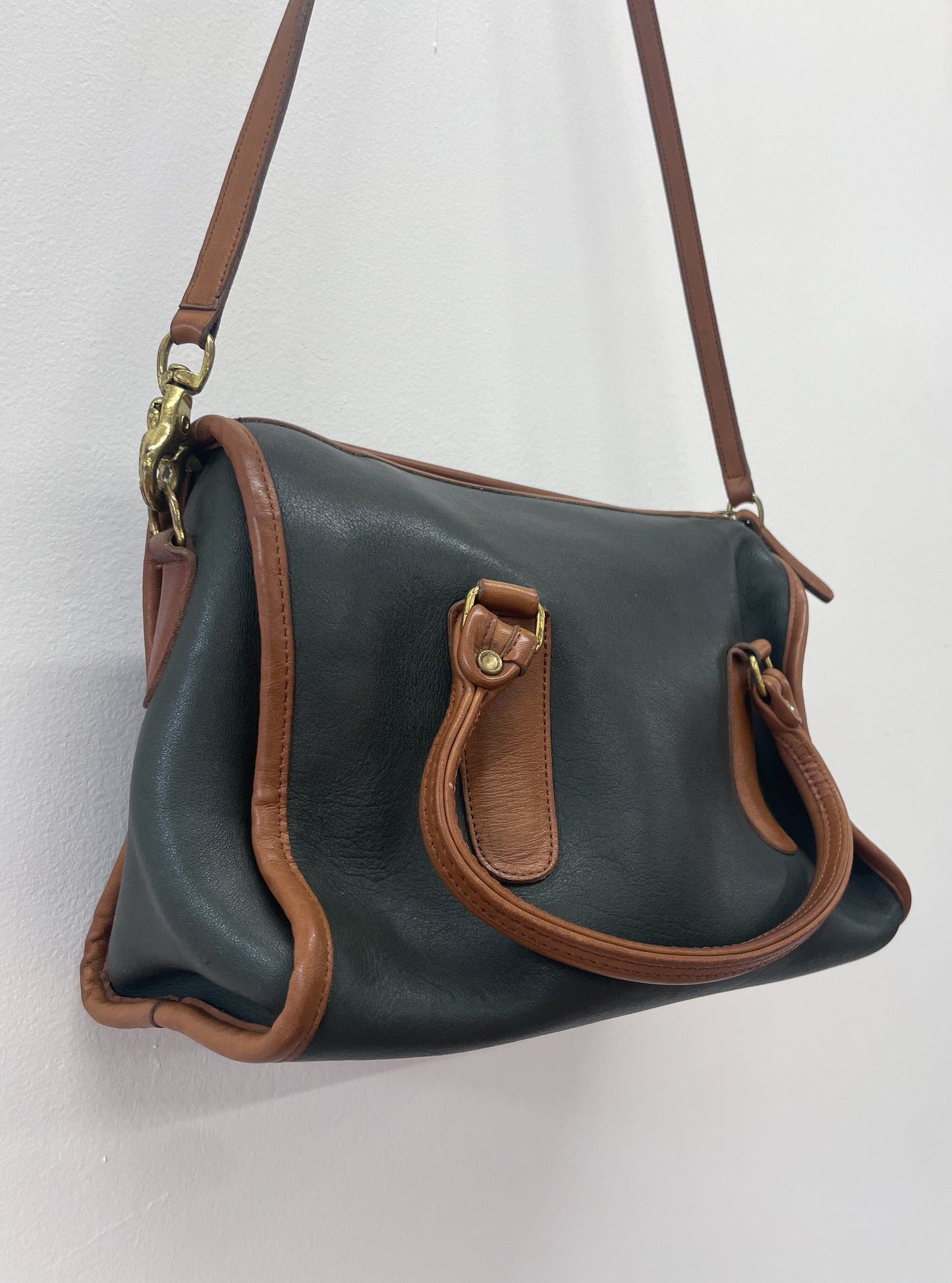 1980s Vintage COACH Leatherware Spectator Madison Satchel Forest Green with Tan Authentic Original Style 7921