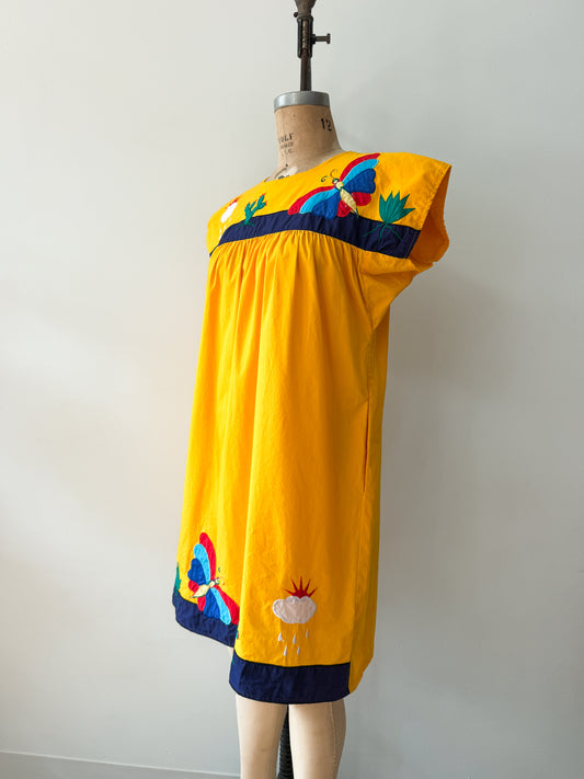 1980s Vintage Desert Rain Butterfly Cactus Cotton Southwest Dress