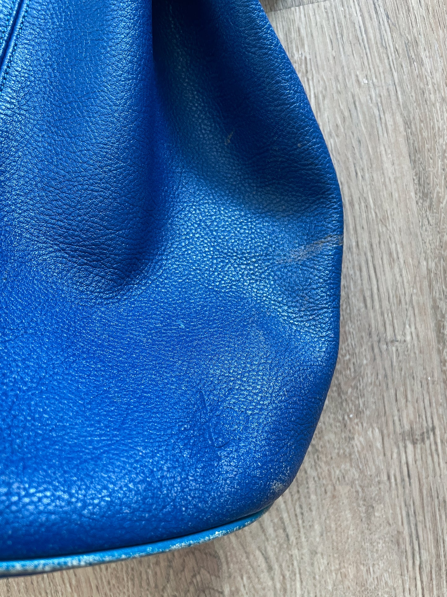 1990s Vintage KENZO Blue Leather Cinch Bucket Bag Crossbody Purse