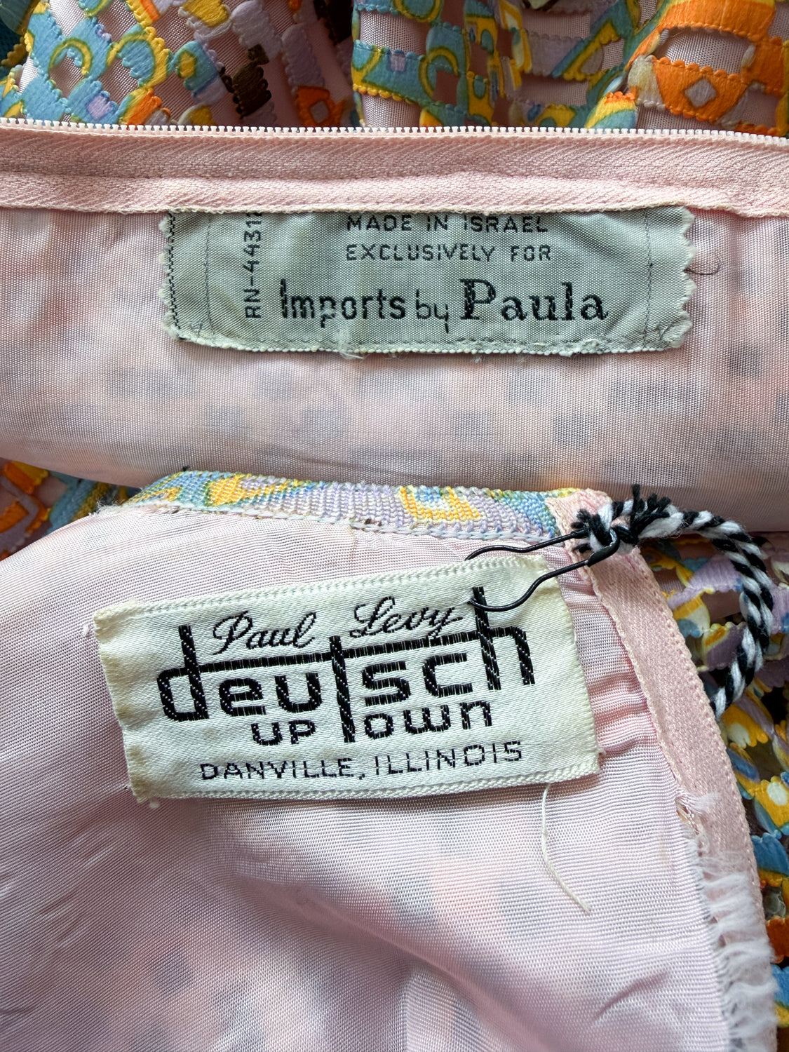 1960s Vintage "Deutsch Uptown" Wild Mod Pastel Ribbon Cut-Out Dress