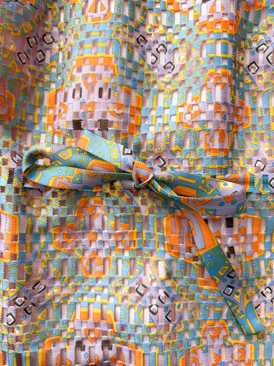 1960s Vintage "Deutsch Uptown" Wild Mod Pastel Ribbon Cut-Out Dress