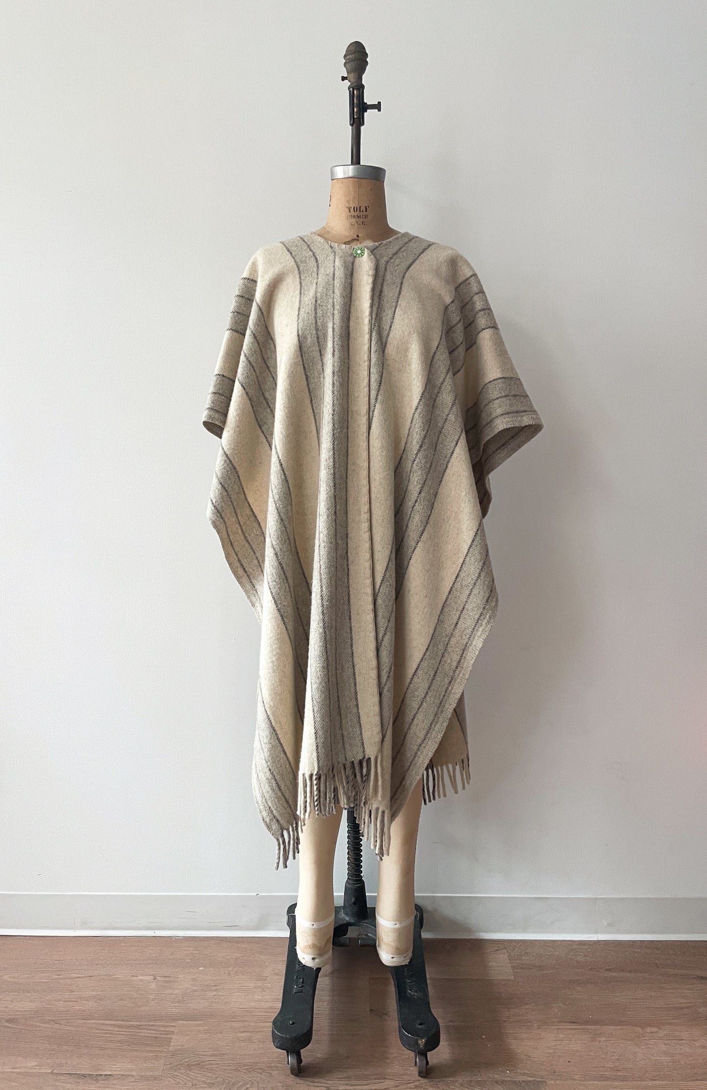 1960s Vintage Alpaca Striped Fringed Poncho Cape