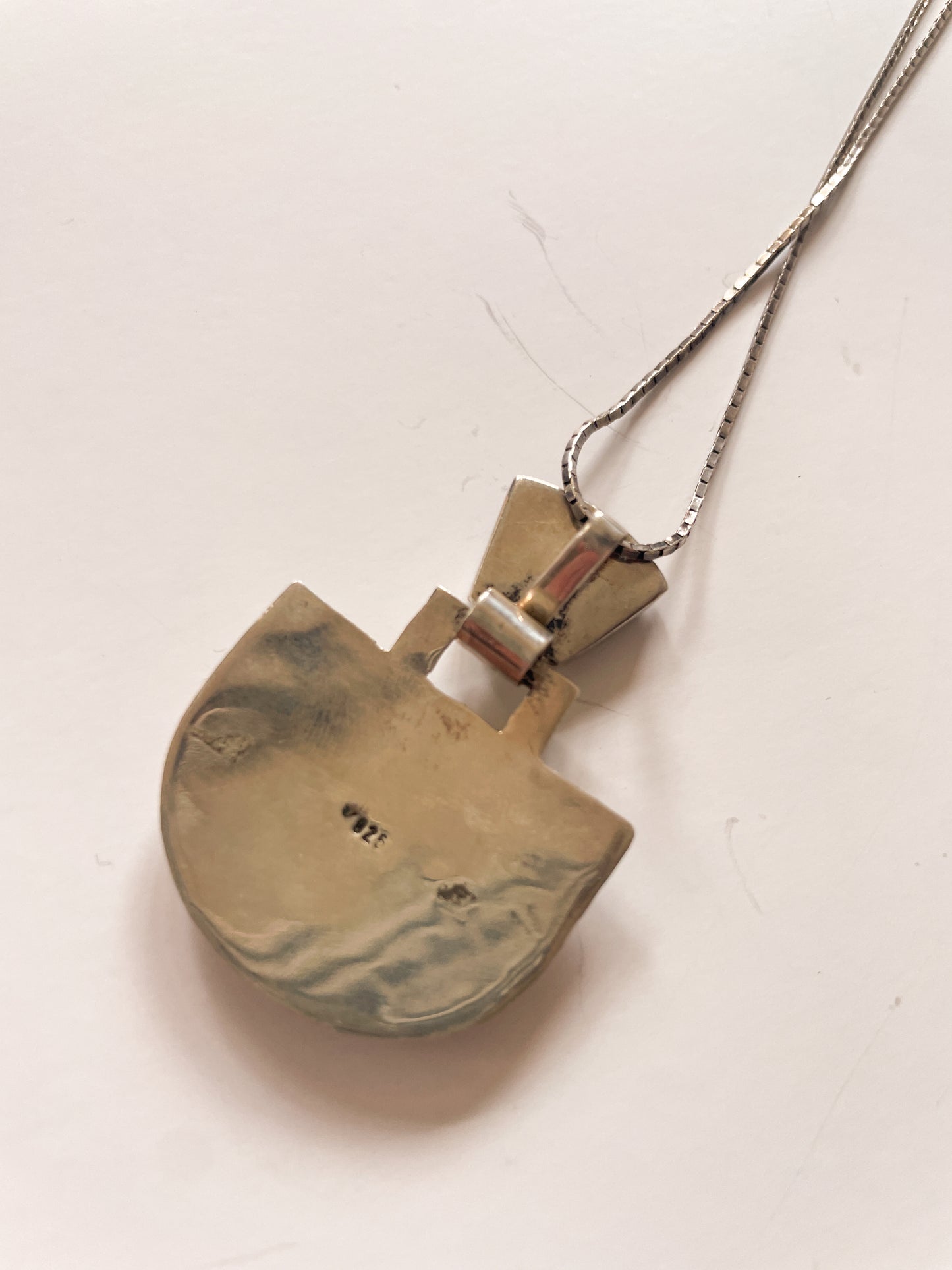 1990s Vintage Sterling Silver & Lapis Lazuli Abstract Statement Modernist Pendant Necklace