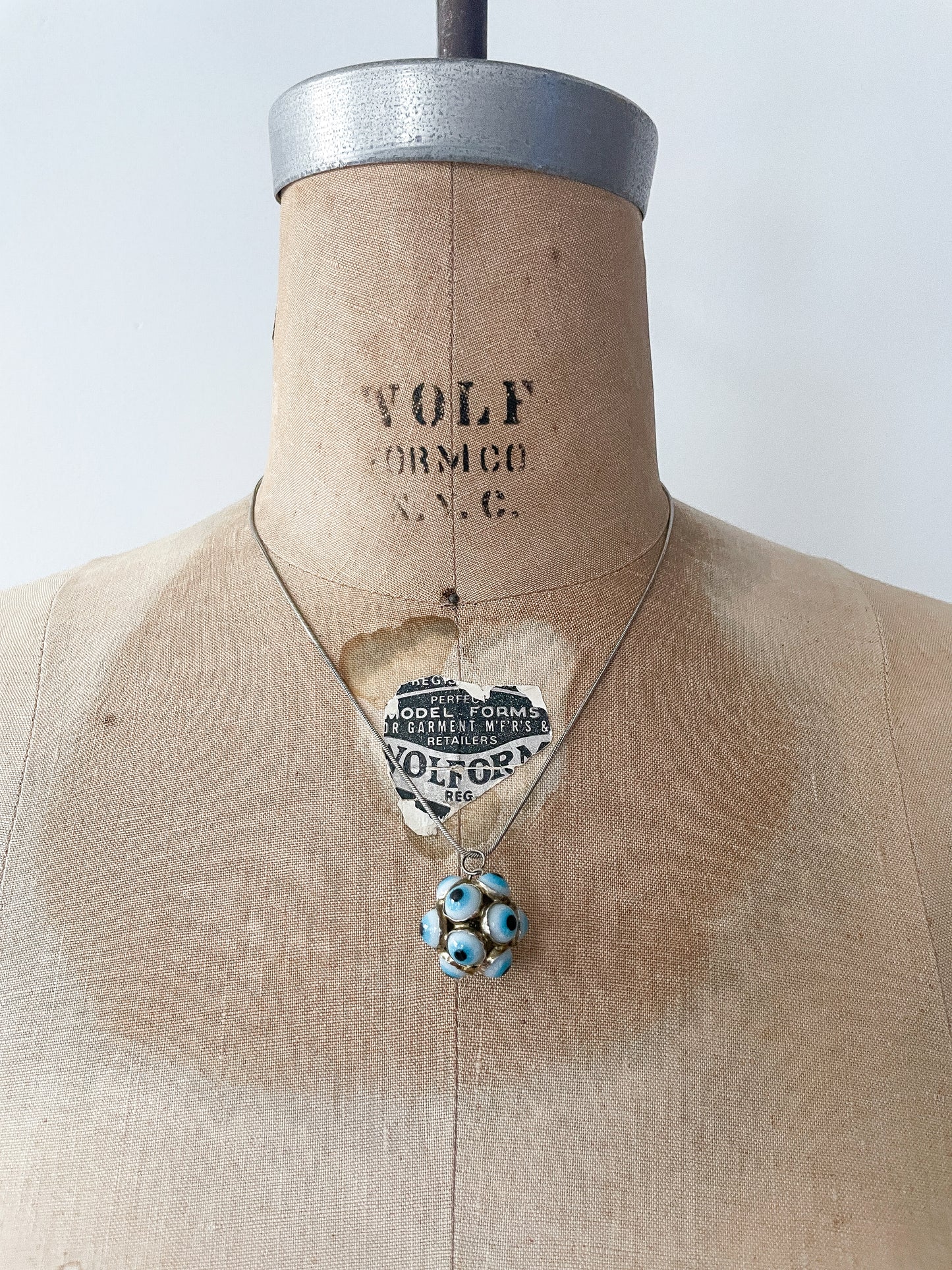 1950s Vintage Turkish Sputnik Glass Multi Evil Eye Charm with Sterling Silver Chain - RARE!