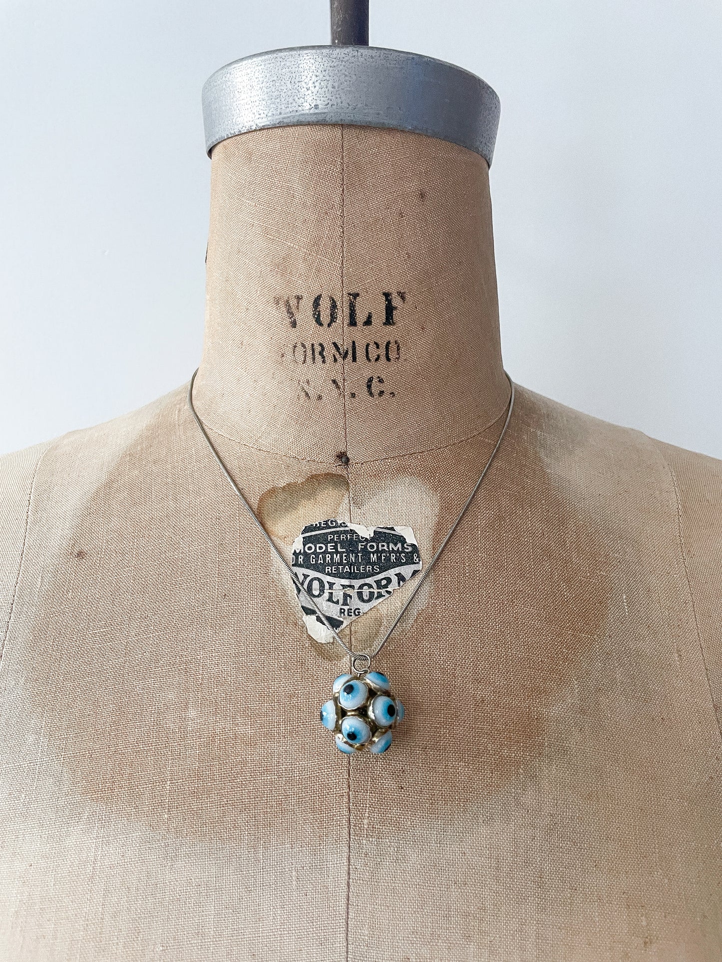 1950s Vintage Turkish Sputnik Glass Multi Evil Eye Charm with Sterling Silver Chain - RARE!