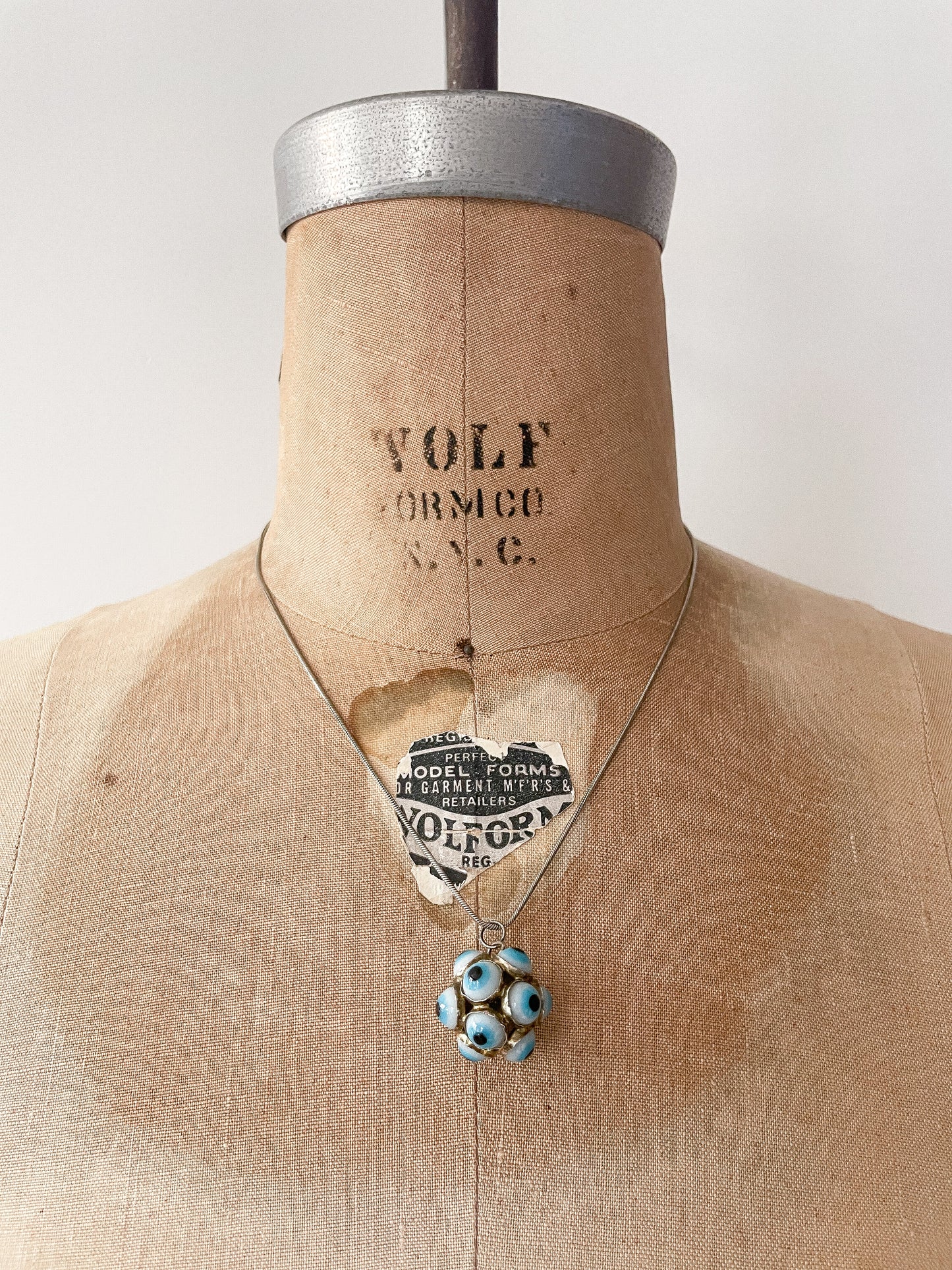 1950s Vintage Turkish Sputnik Glass Multi Evil Eye Charm with Sterling Silver Chain - RARE!