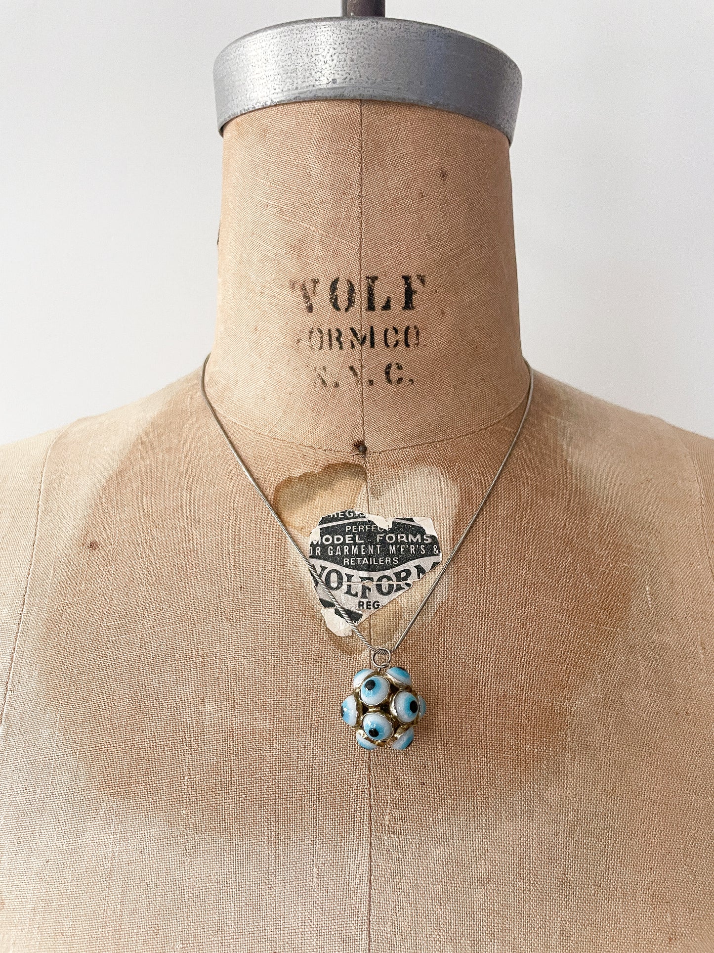 1950s Vintage Turkish Sputnik Glass Multi Evil Eye Charm with Sterling Silver Chain - RARE!