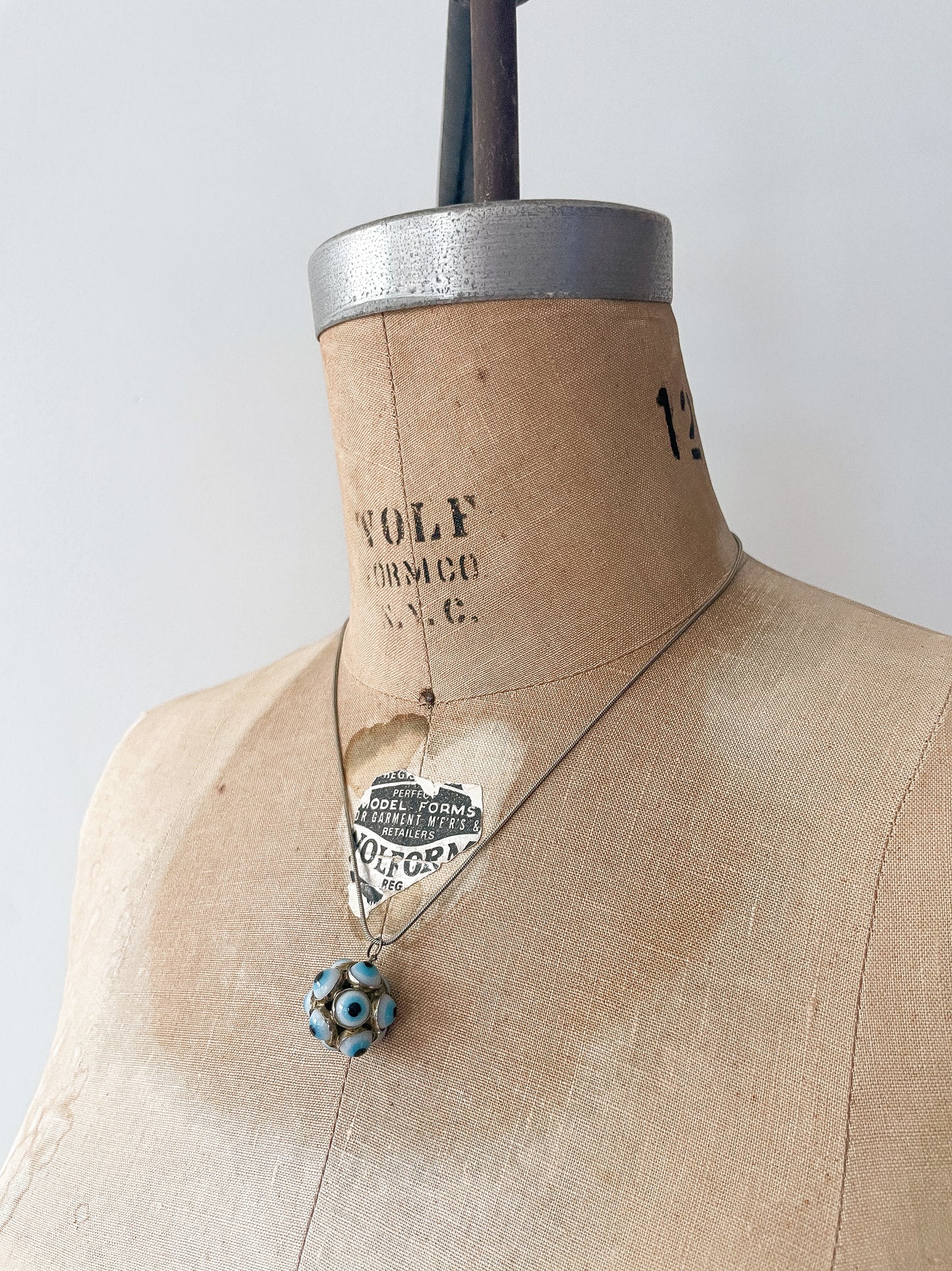 1950s Vintage Turkish Sputnik Glass Multi Evil Eye Charm with Sterling Silver Chain - RARE!