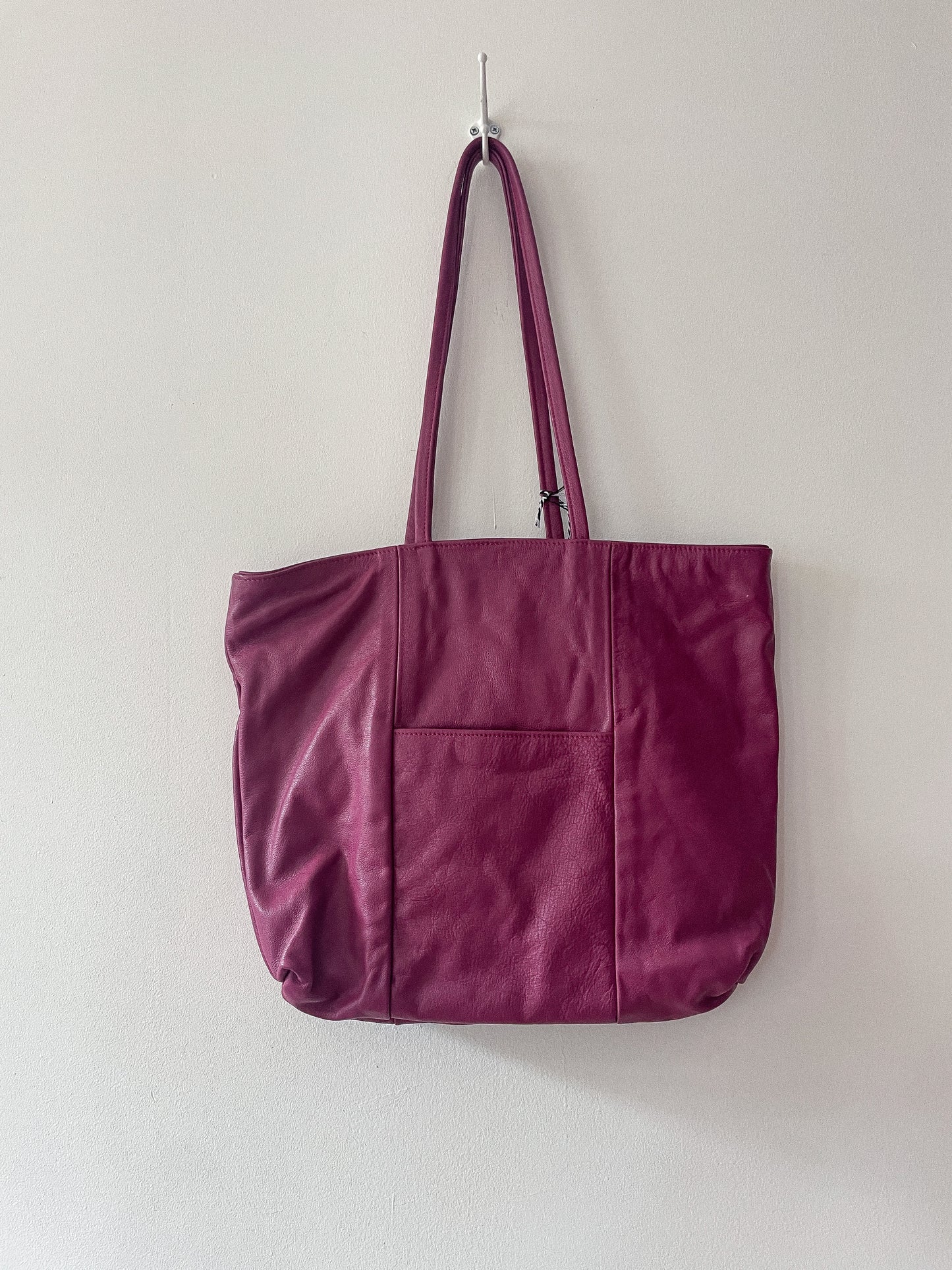 1980s Vintage Leather Zip Closure XL Totes - Plum, Teal, & Deep Navy