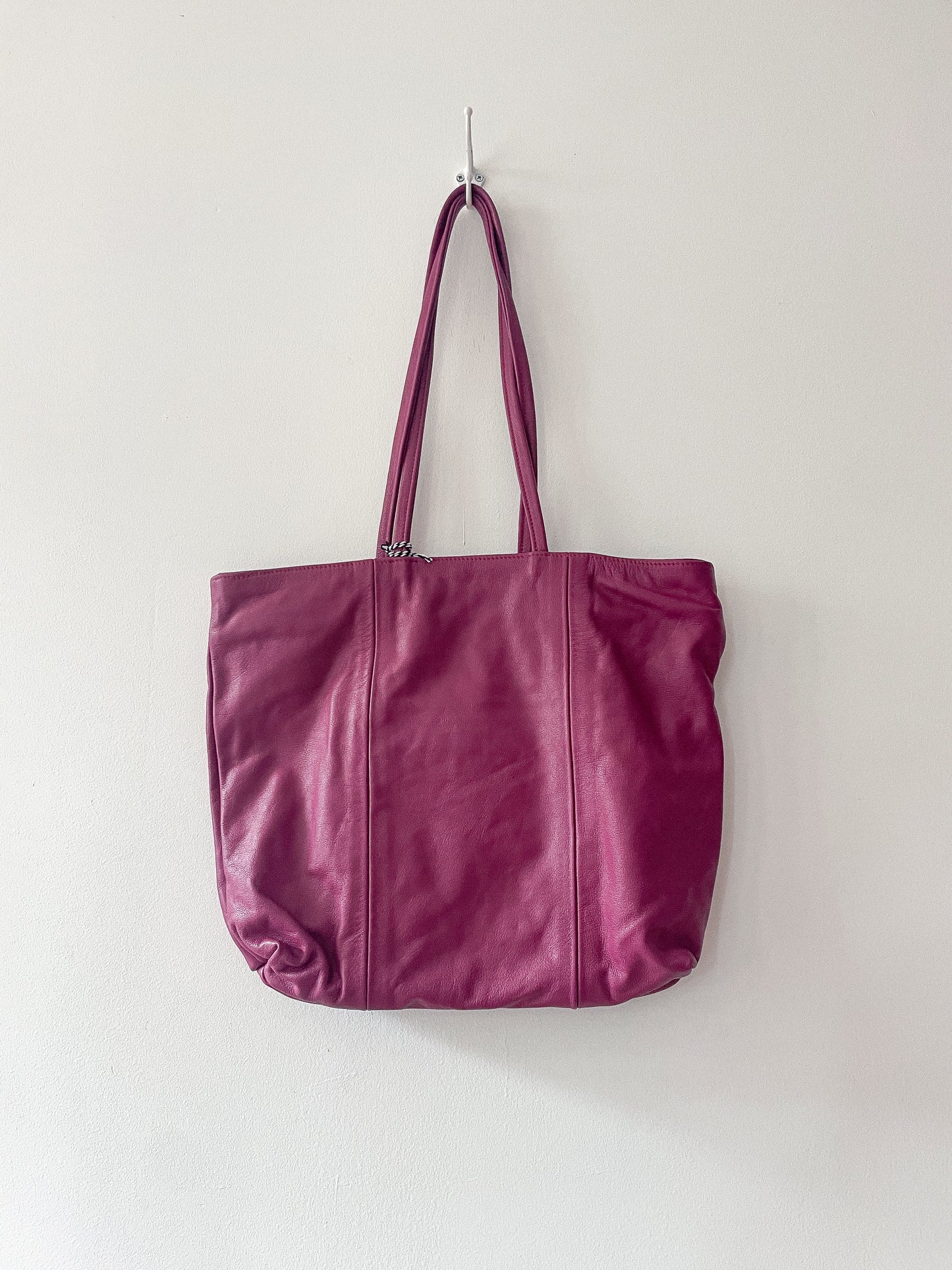 1980s Vintage Leather Zip Closure XL Totes - Plum, Teal, & Deep Navy