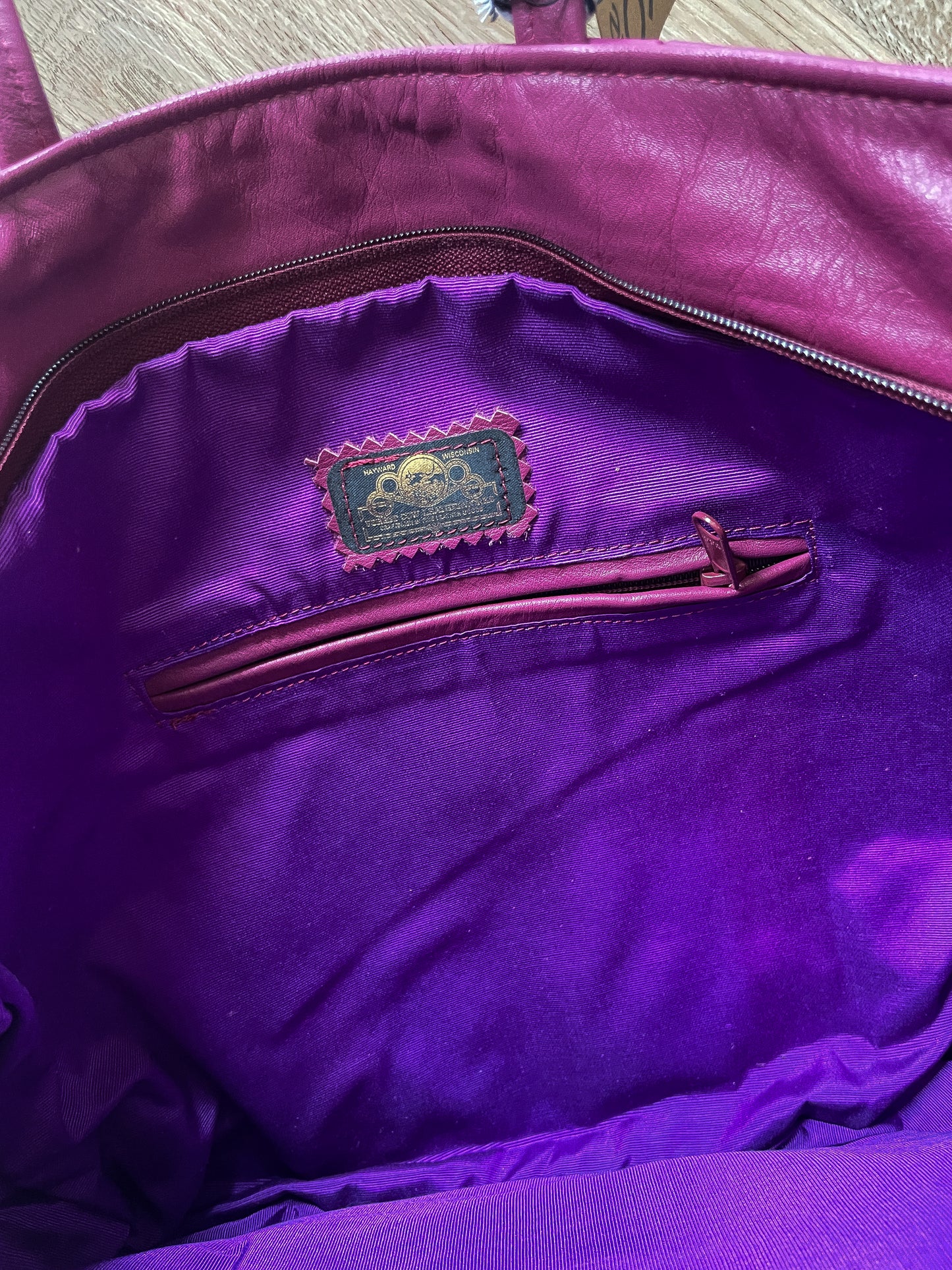 1980s Vintage Leather Zip Closure XL Totes - Plum, Teal, & Deep Navy