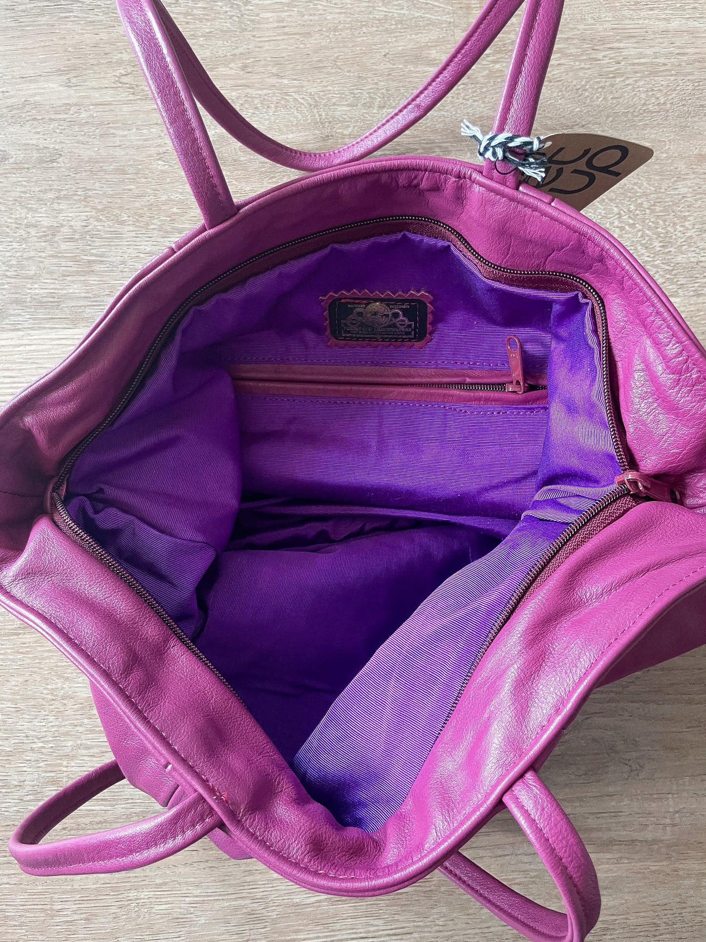 1980s Vintage Leather Zip Closure XL Totes - Plum, Teal, & Deep Navy