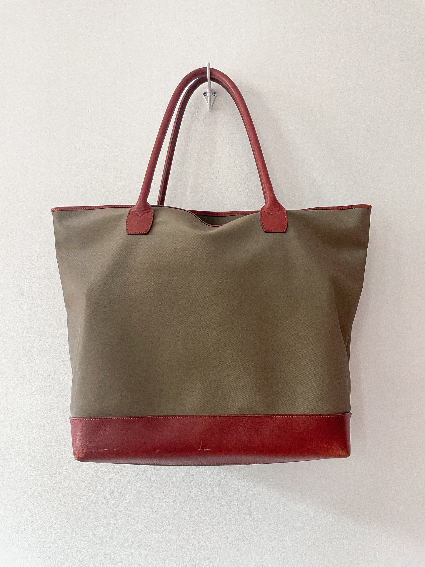 1990s Vintage XL Calvin Klein Tan Canvas & Leather Tote Bag