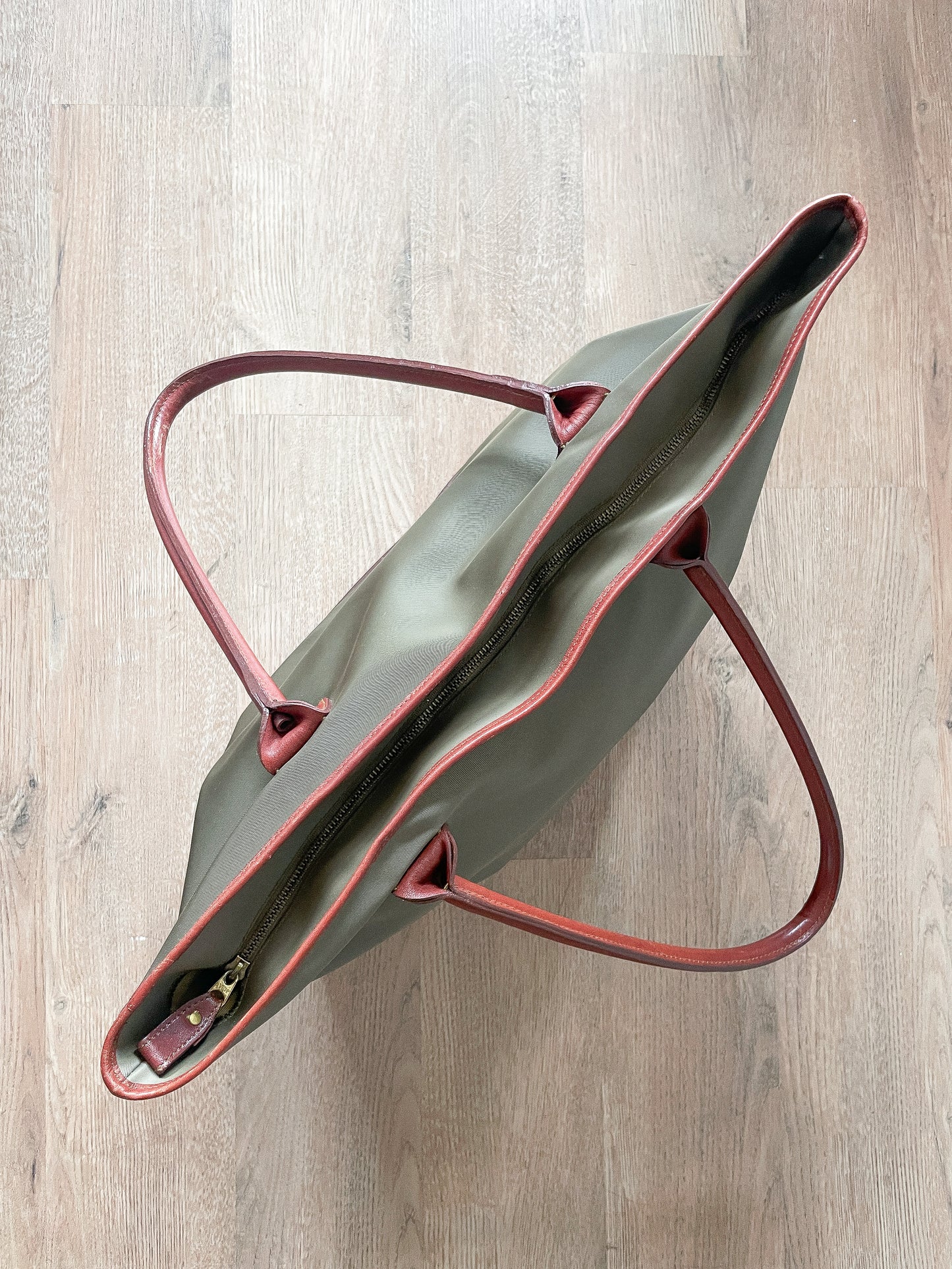 1990s Vintage XL Calvin Klein Tan Canvas & Leather Tote Bag