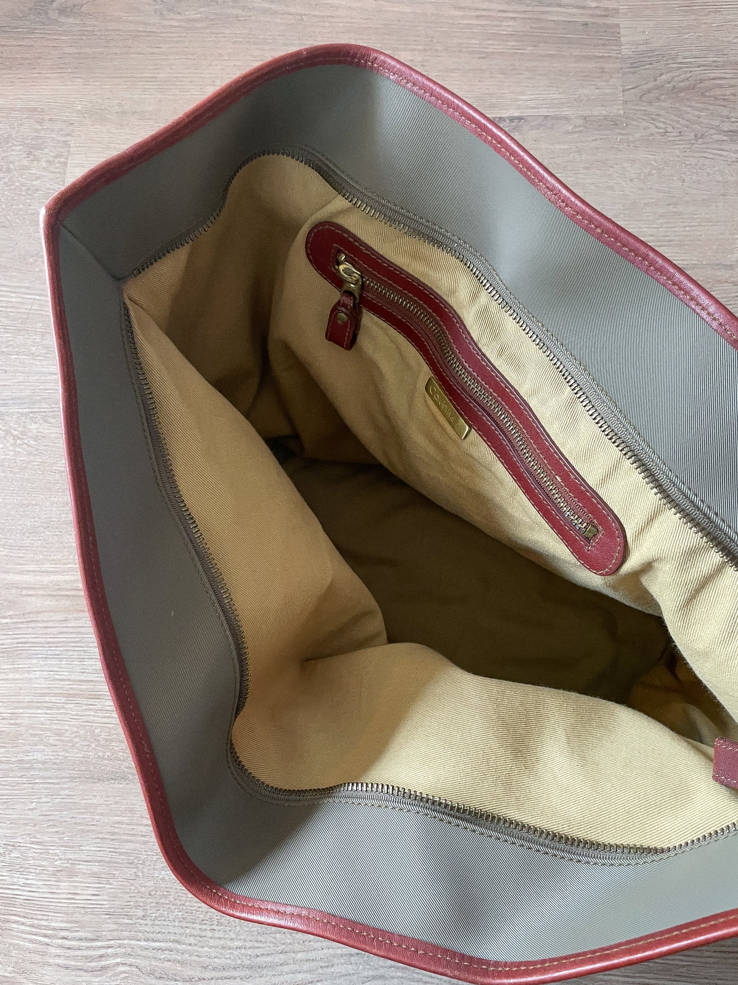 1990s Vintage XL Calvin Klein Tan Canvas & Leather Tote Bag