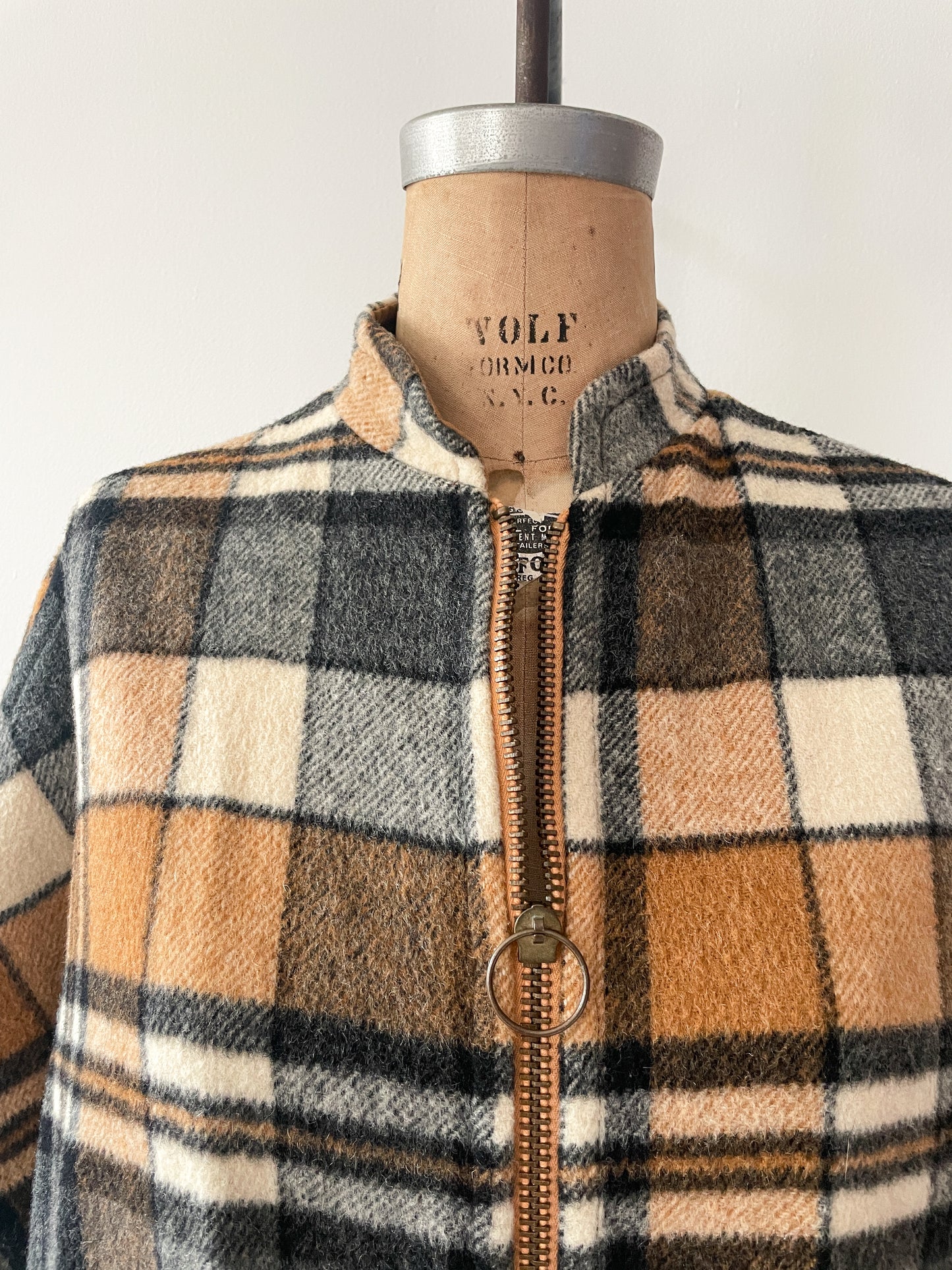 1960s Vintage Plaid Wool & Canvas Reversible Cape