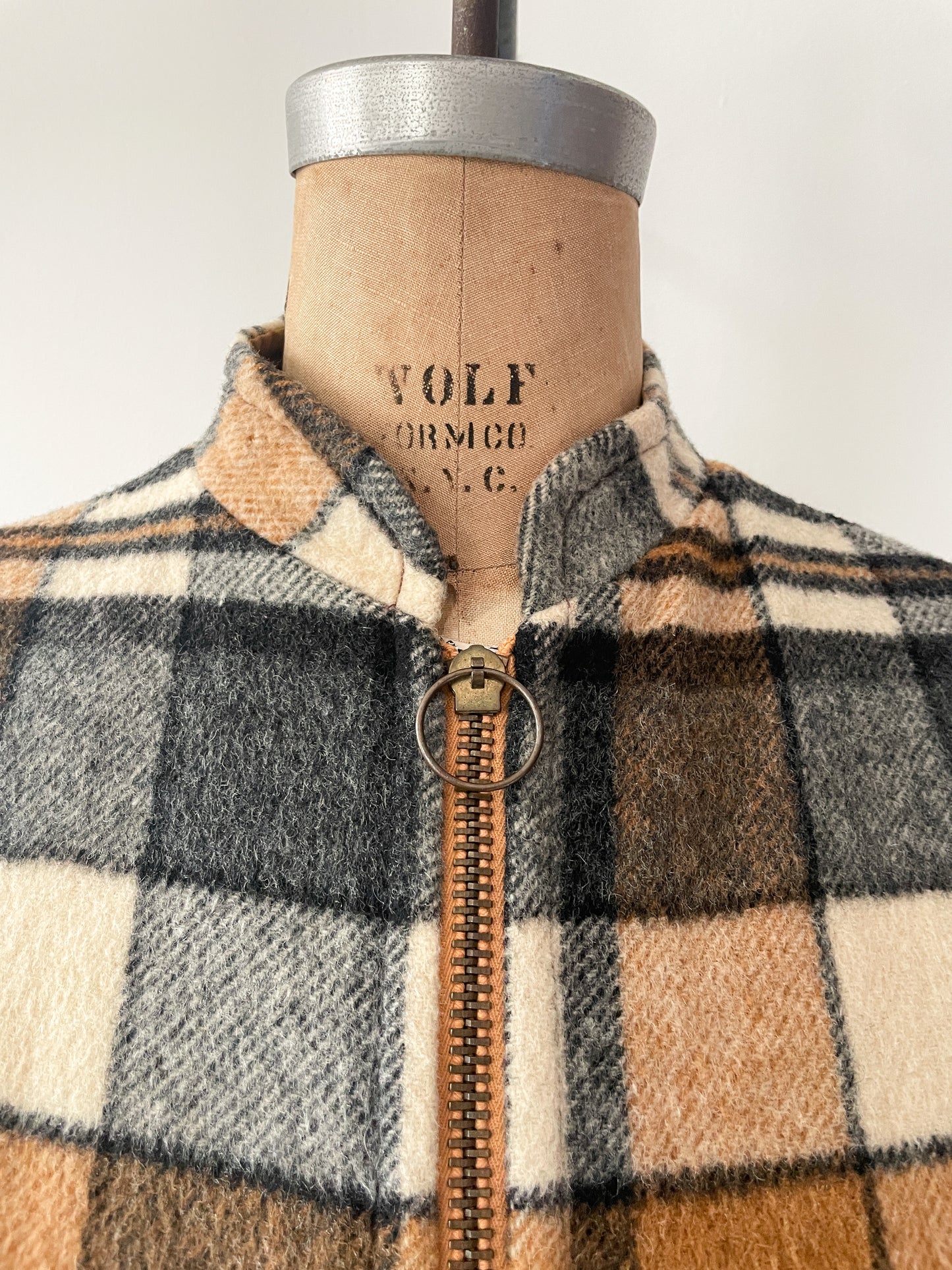 1960s Vintage Plaid Wool & Canvas Reversible Cape