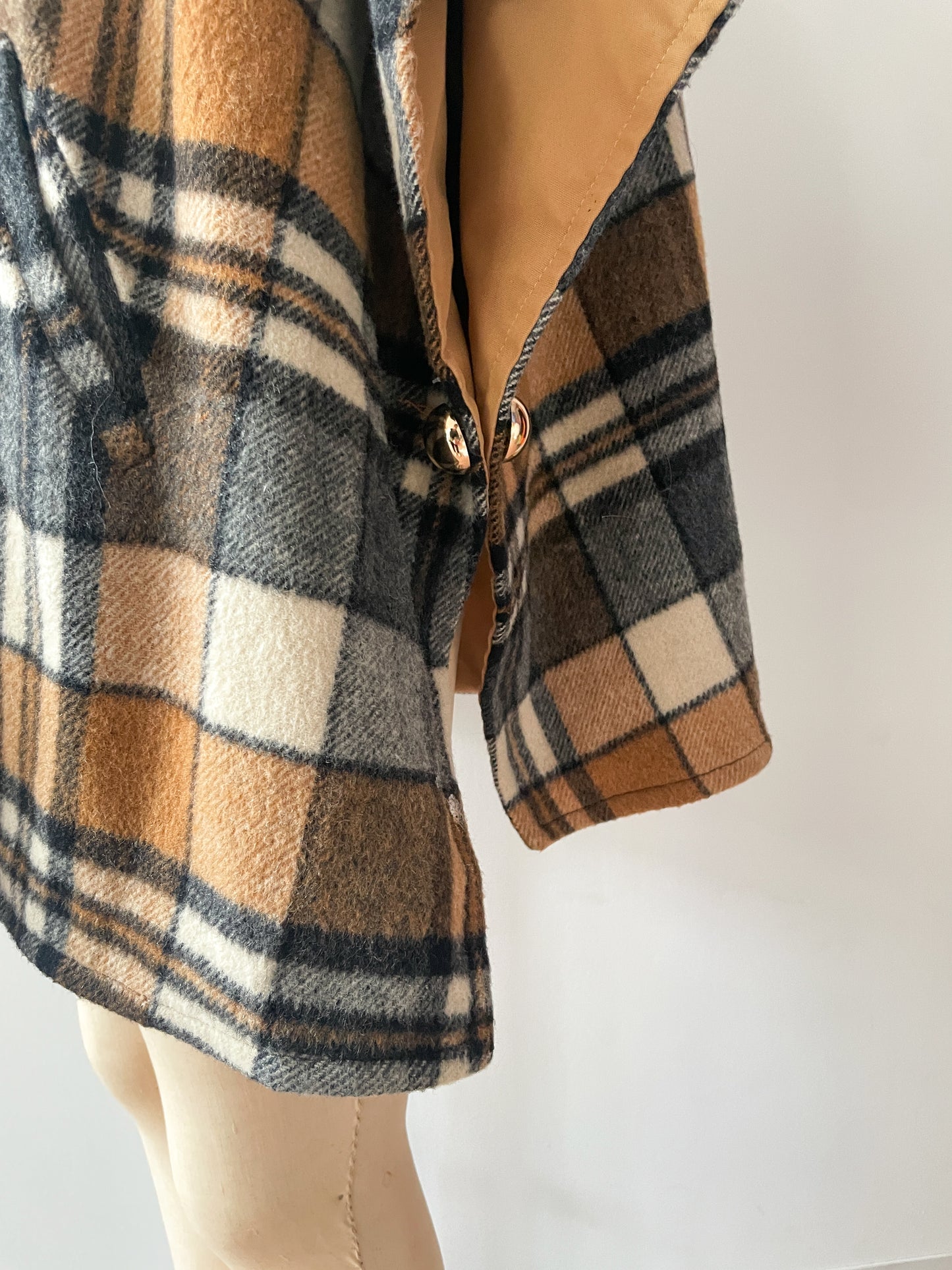 1960s Vintage Plaid Wool & Canvas Reversible Cape