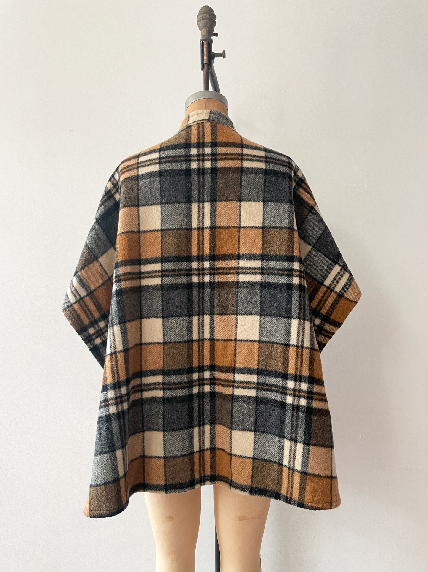 1960s Vintage Plaid Wool & Canvas Reversible Cape