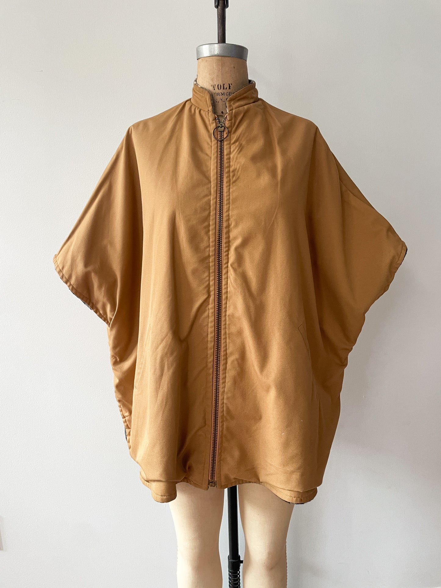 1960s Vintage Plaid Wool & Canvas Reversible Cape