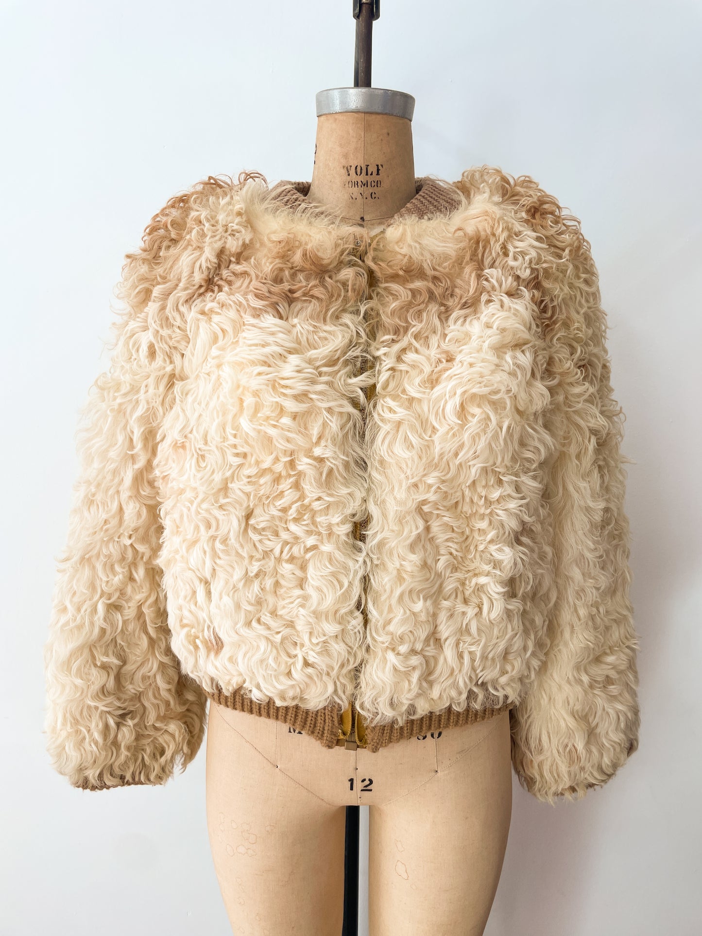 1970s Vintage Curly Mongolian Lamb Short Jacket by Jacobson's