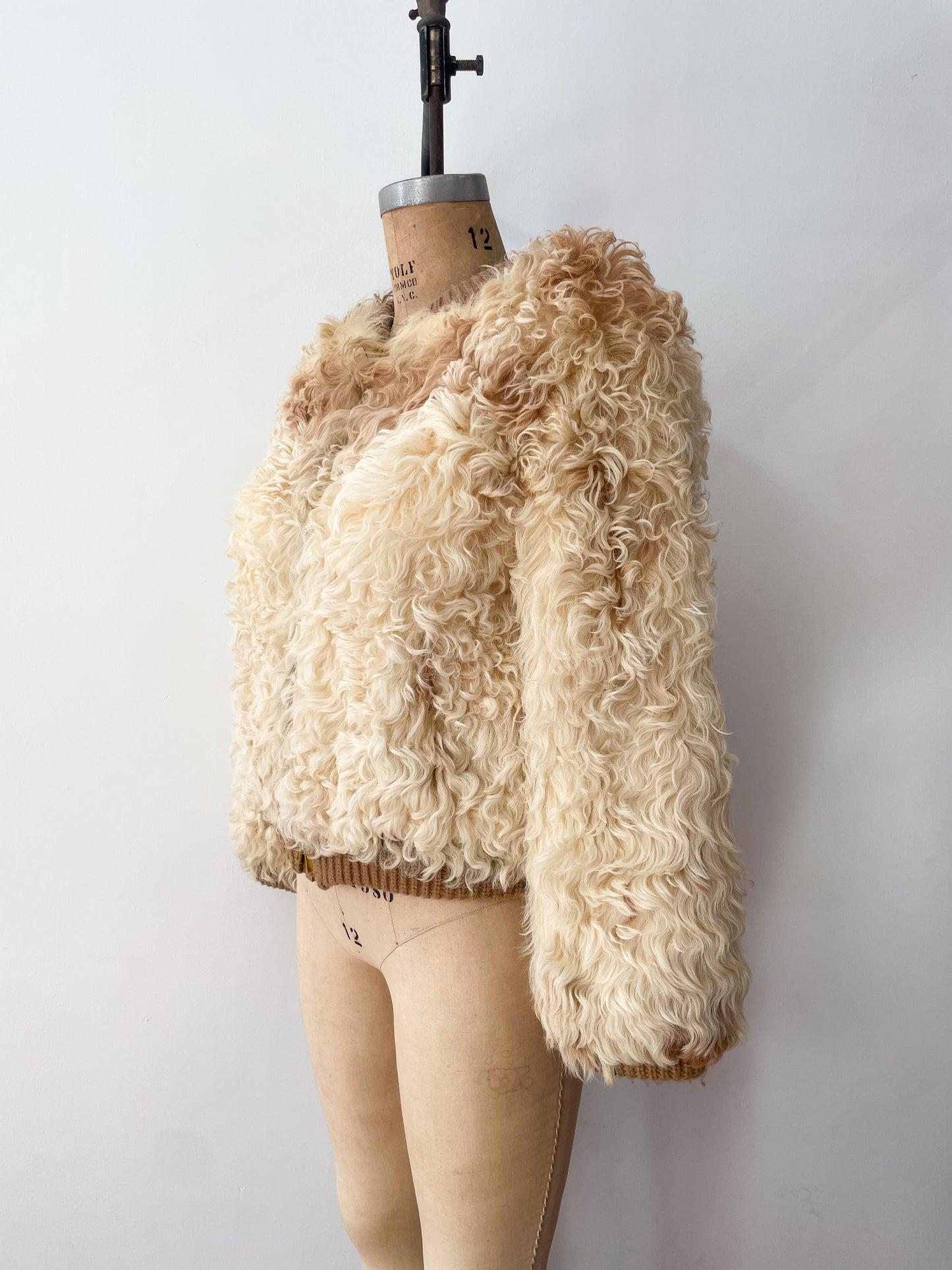 1970s Vintage Curly Mongolian Lamb Short Jacket by Jacobson's