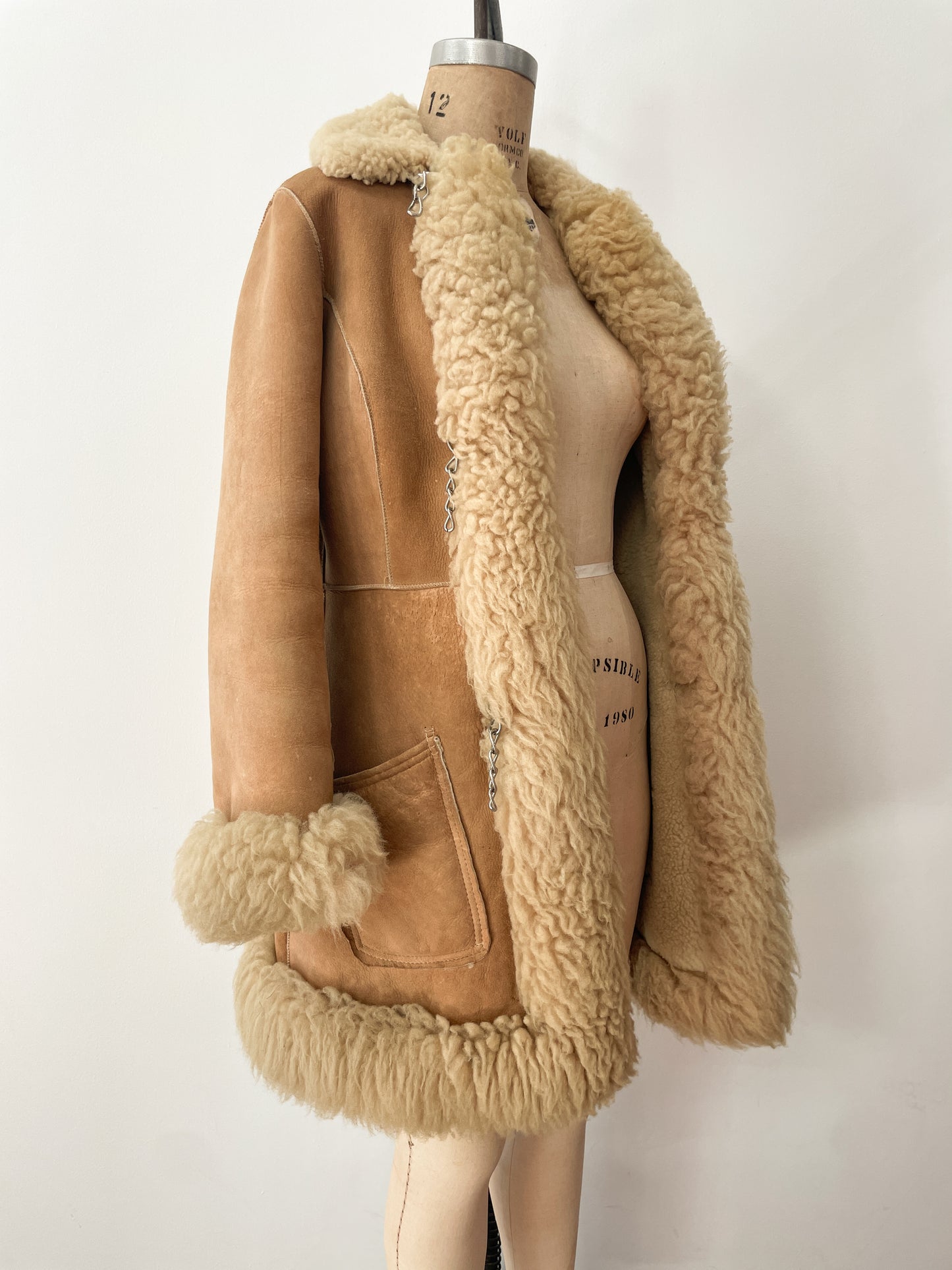 1970s Vintage Stunning Shearling Penny Lane Suede Leather Coat