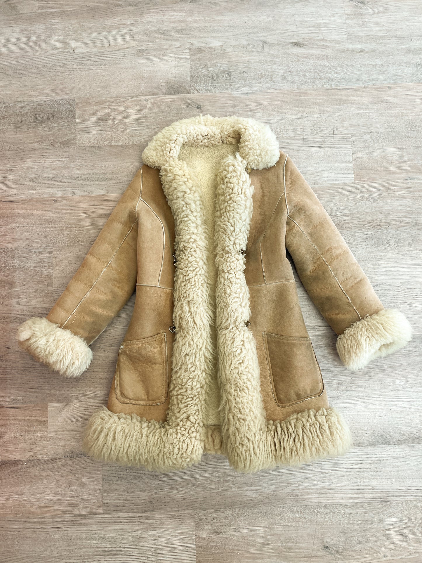 1970s Vintage Stunning Shearling Penny Lane Suede Leather Coat
