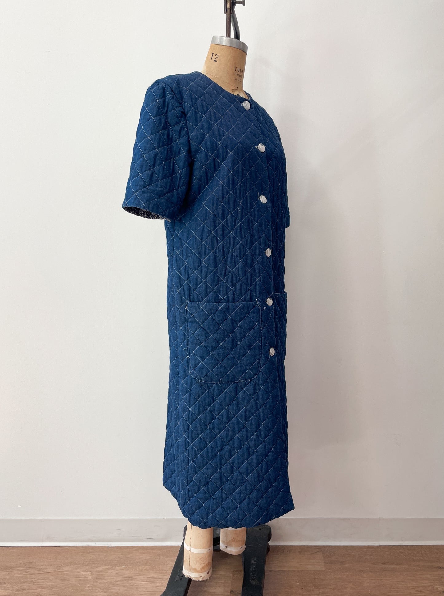 1990s Vintage Handmade Long Quilted Denim Duster Coat