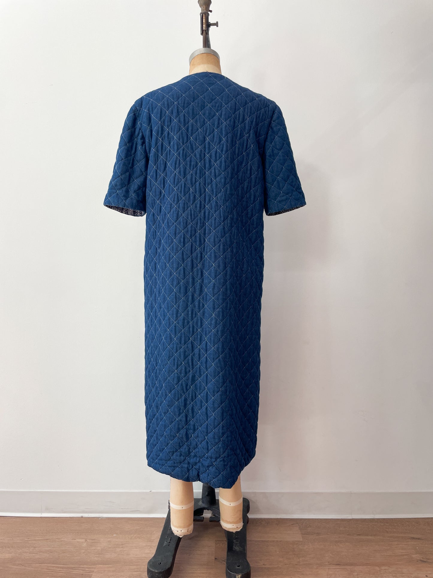 1990s Vintage Handmade Long Quilted Denim Duster Coat