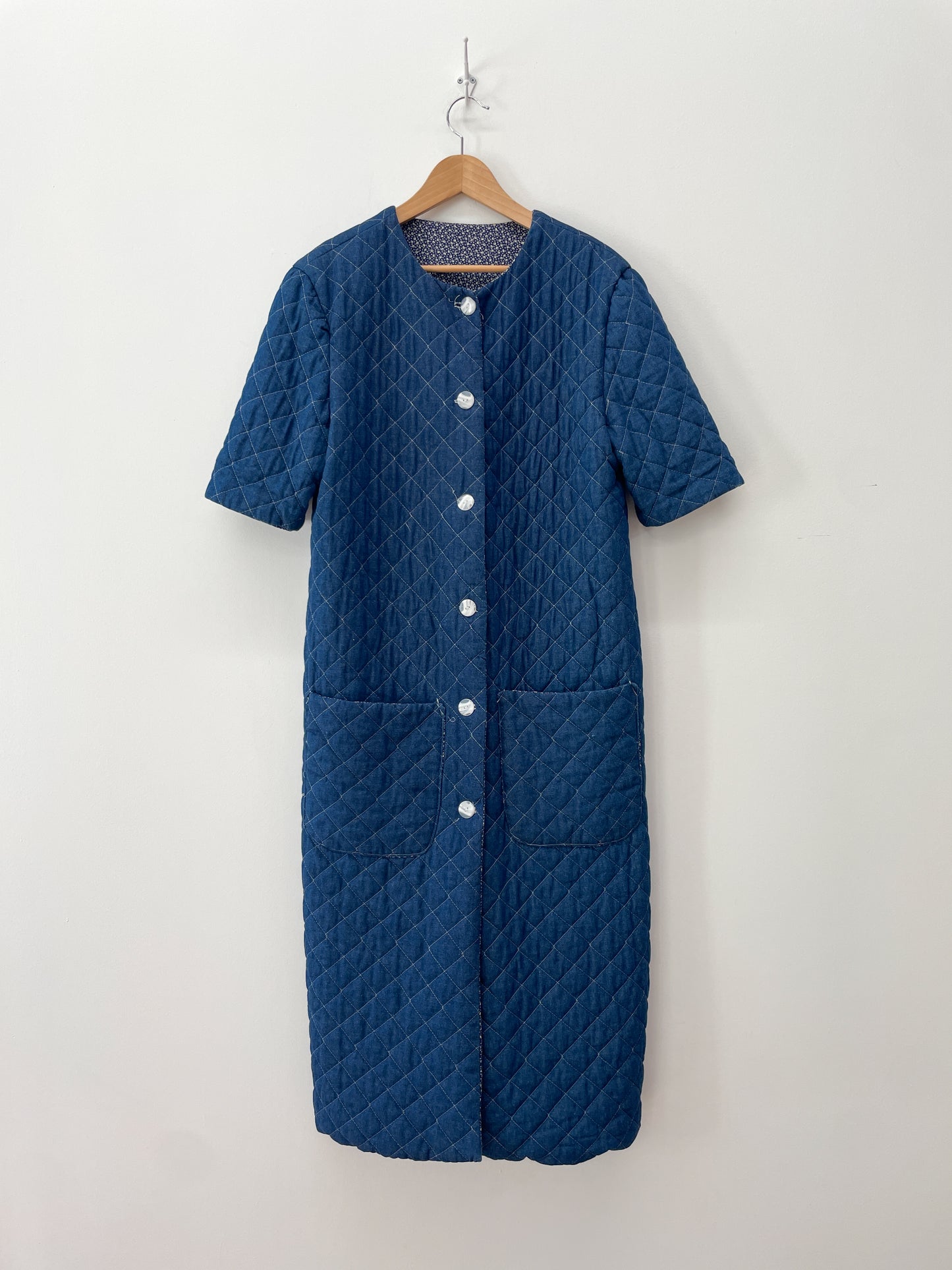 1990s Vintage Handmade Long Quilted Denim Duster Coat