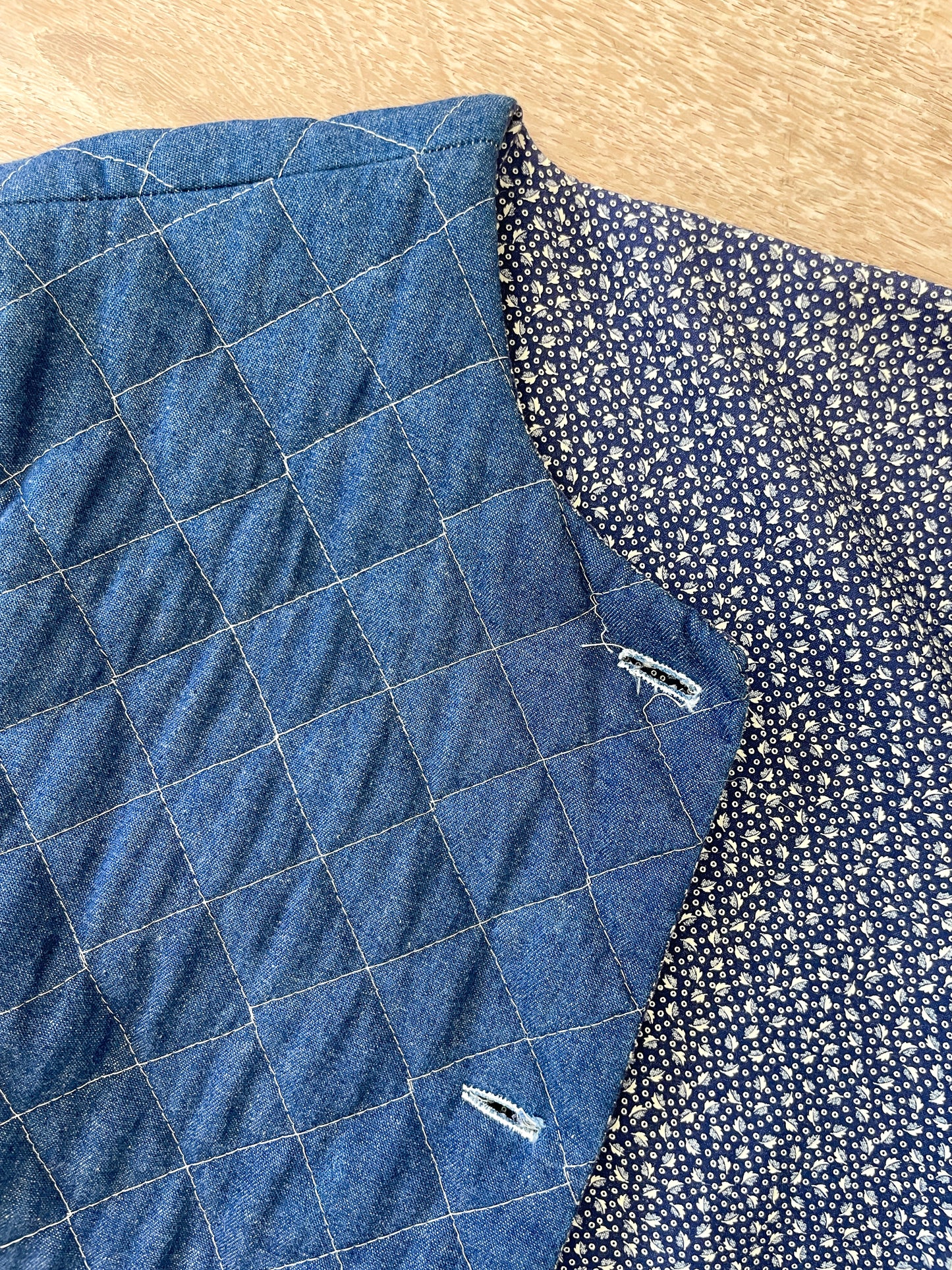 1990s Vintage Handmade Long Quilted Denim Duster Coat