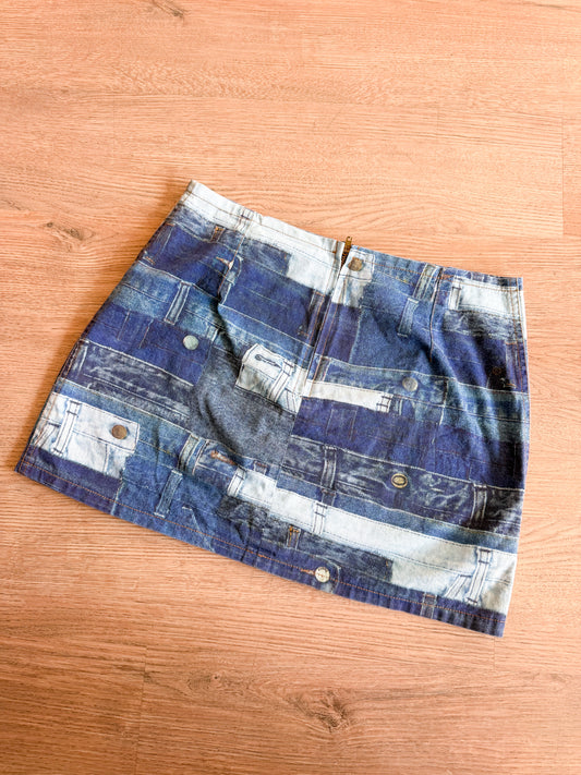 1990s Vintage 100% Cotton USA Made Express "Denim" Pant Waistband Photoprint Mini Skirt