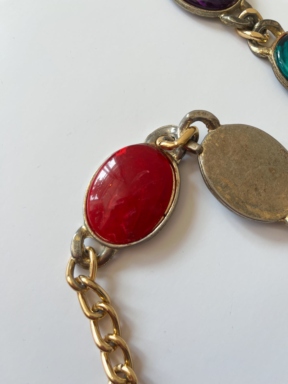 1990s Vintage Chunky Gold Tone Colorful Chain Belt