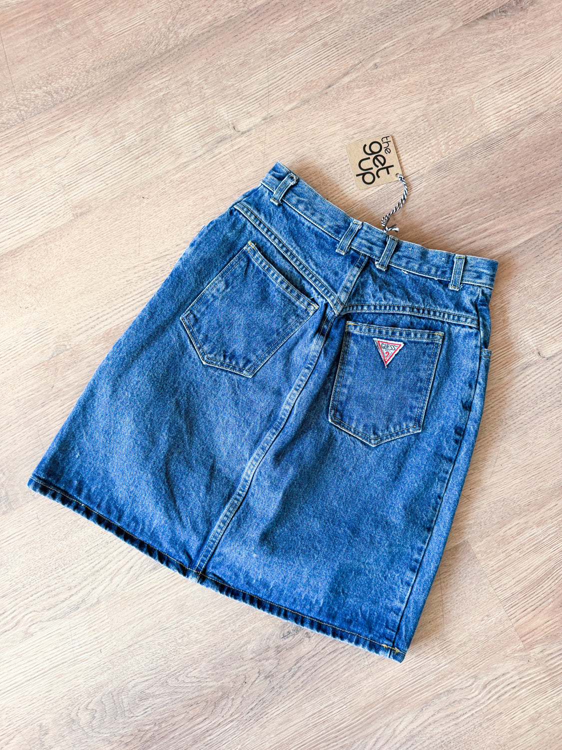 1990s Vintage Georges Marciano for Guess Denim Medium Wash Jean Skirt