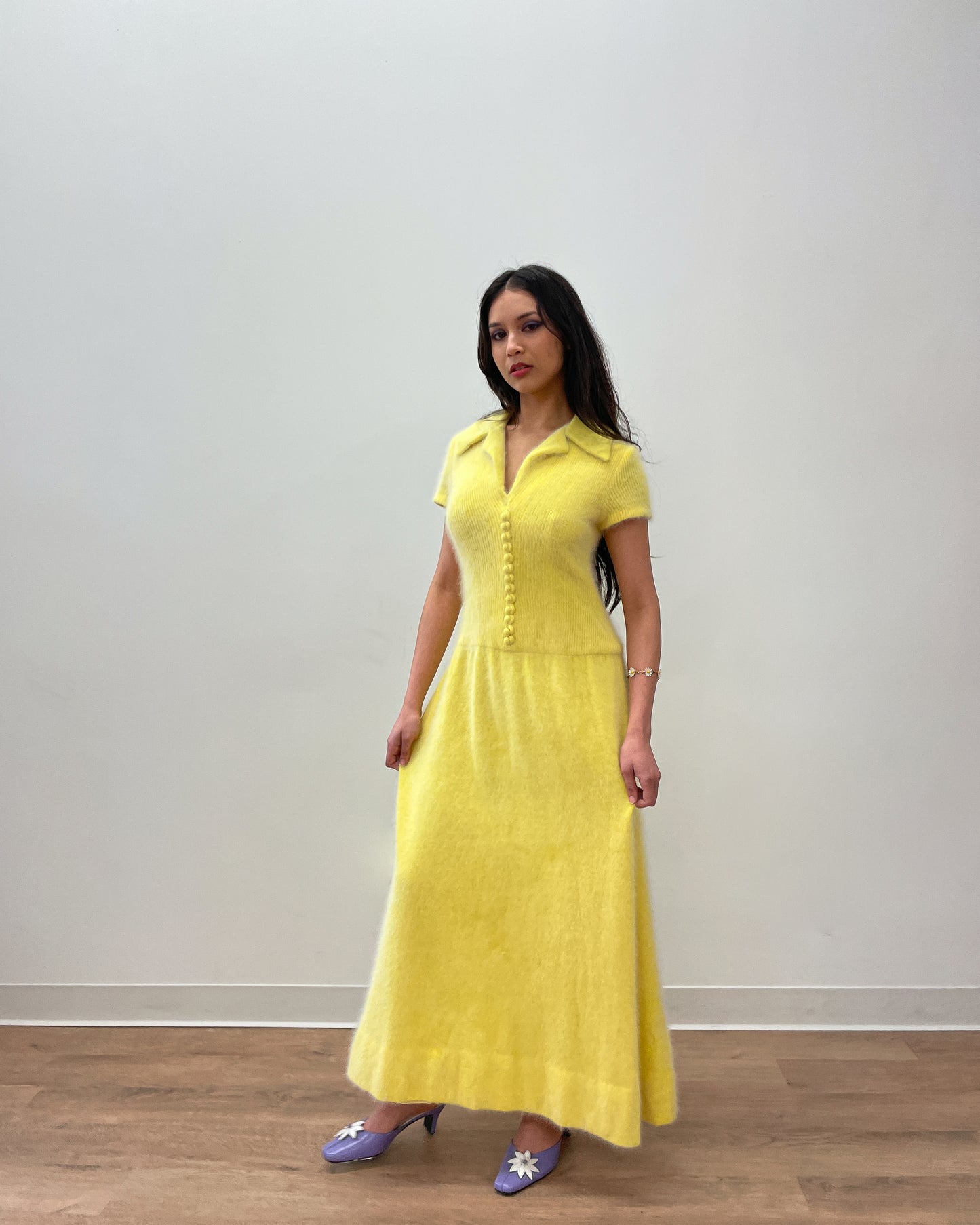 1960s Vintage R.S.V.P. for Neiman Marcus Butter Yellow Angora Fur Maxi Dress