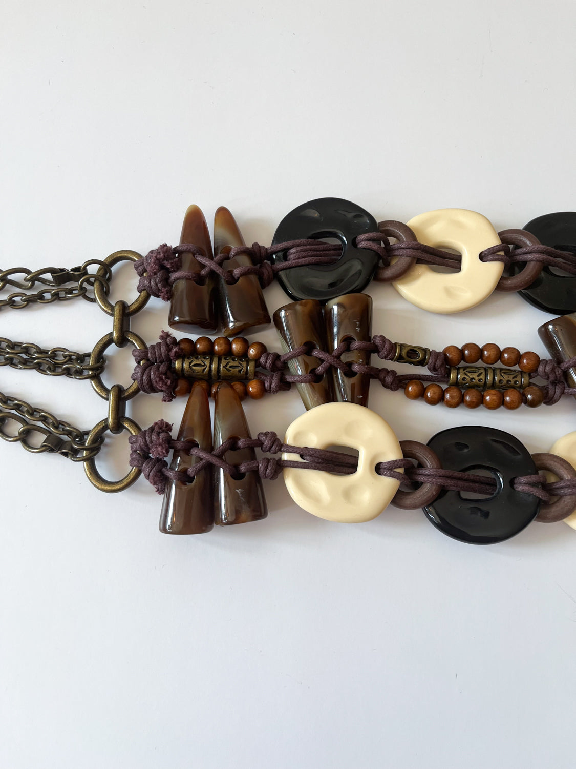 1990s Vintage Bronze Tone Bohemian Beaded Statement Belt