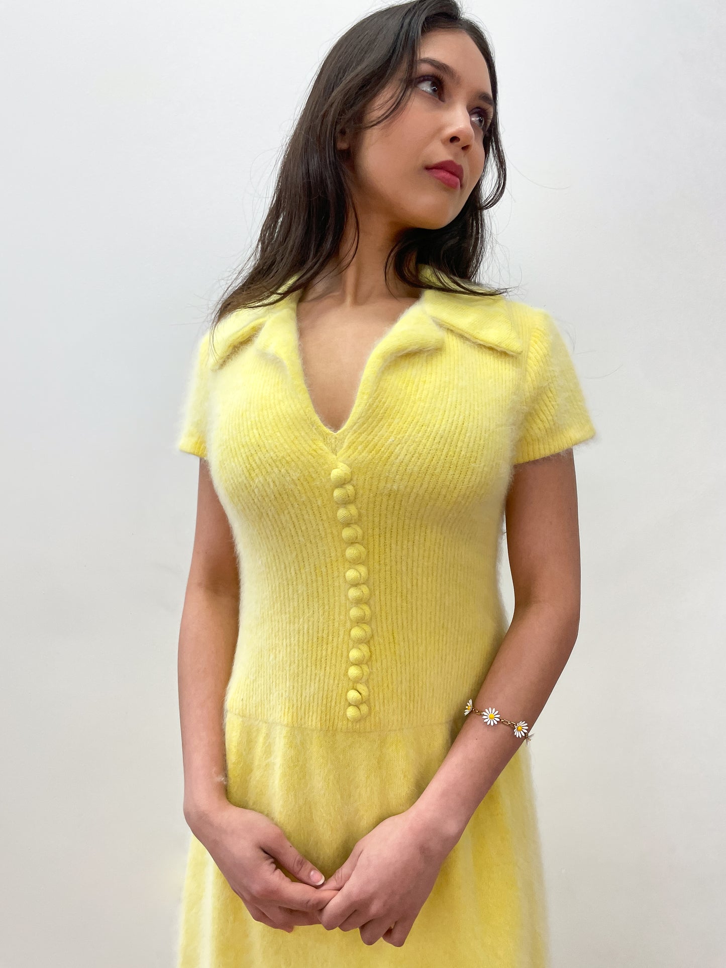 1960s Vintage R.S.V.P. for Neiman Marcus Butter Yellow Angora Fur Maxi Dress
