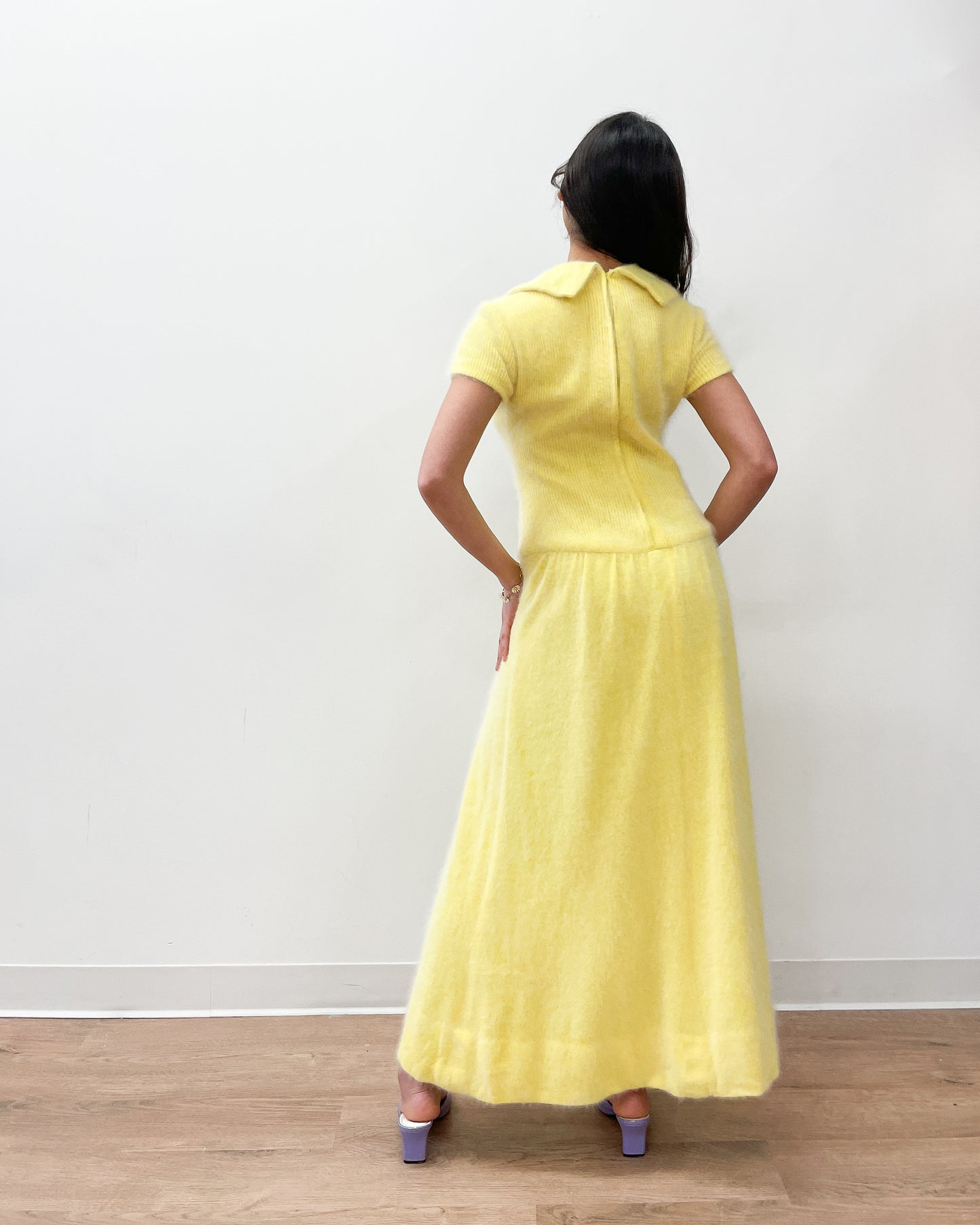 1960s Vintage R.S.V.P. for Neiman Marcus Butter Yellow Angora Fur Maxi Dress