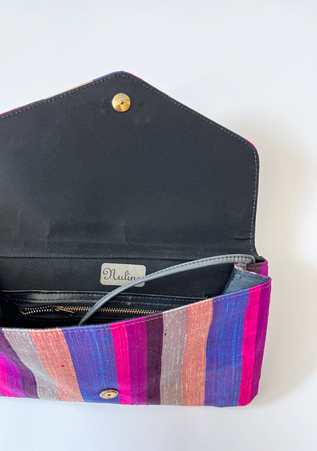1980s Vintage Colorful Raw Silk Striped Snap Purse Clutch