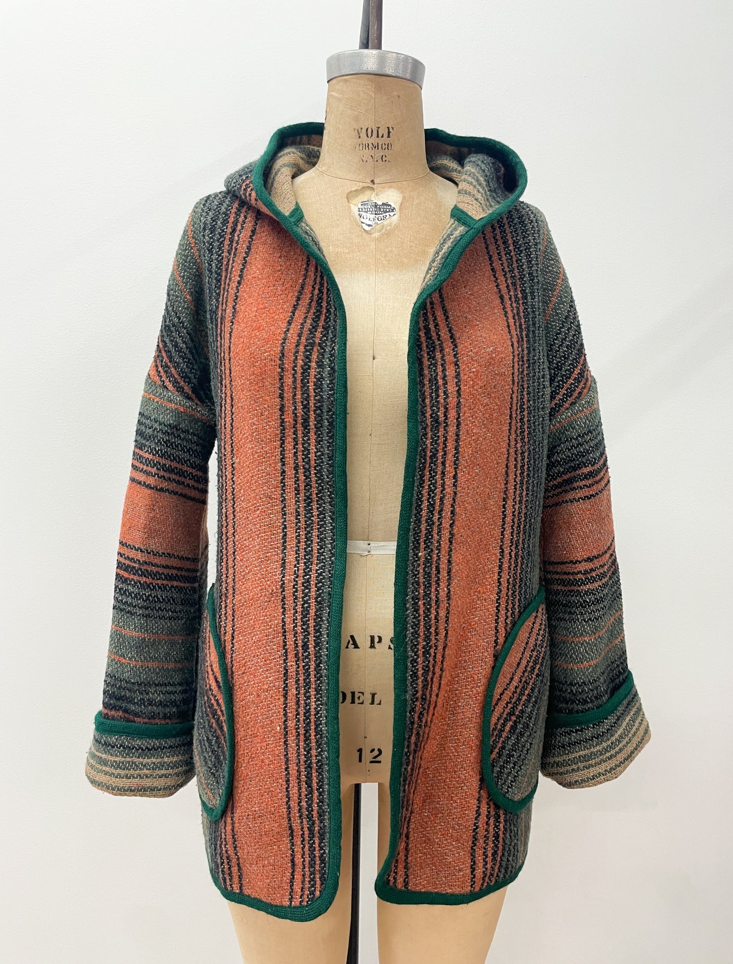 1970s Vintage Striped Woven Light Jacket with Hood