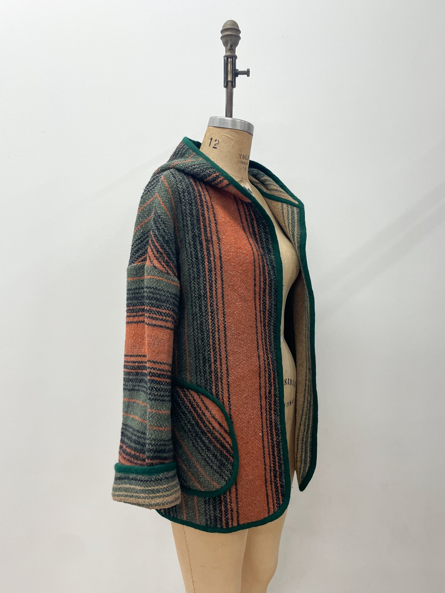 1970s Vintage Striped Woven Light Jacket with Hood