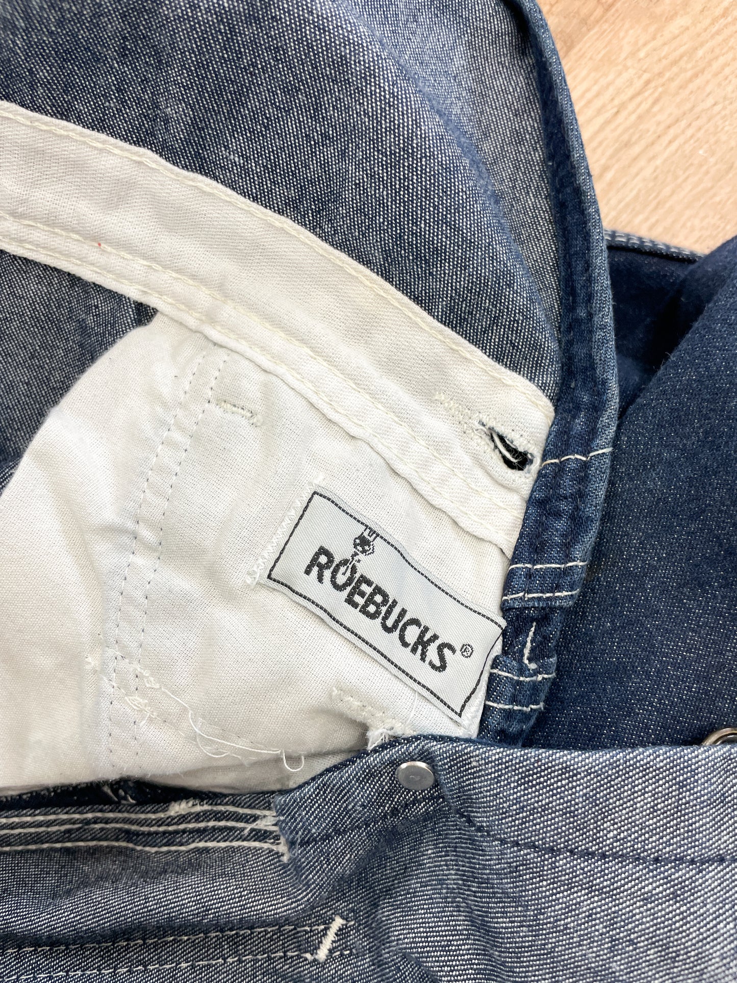 1980s Vintage Sears Roebucks Contrast Stitch Dark Blue Denim Overalls