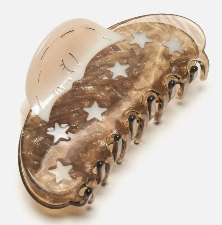 Silver Sparkle Acetate Moon and Stars Astrology Hair Claw