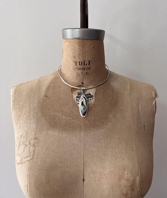 1990s Vintage Abalone Shell 925 Sterling Silver Collar Necklace